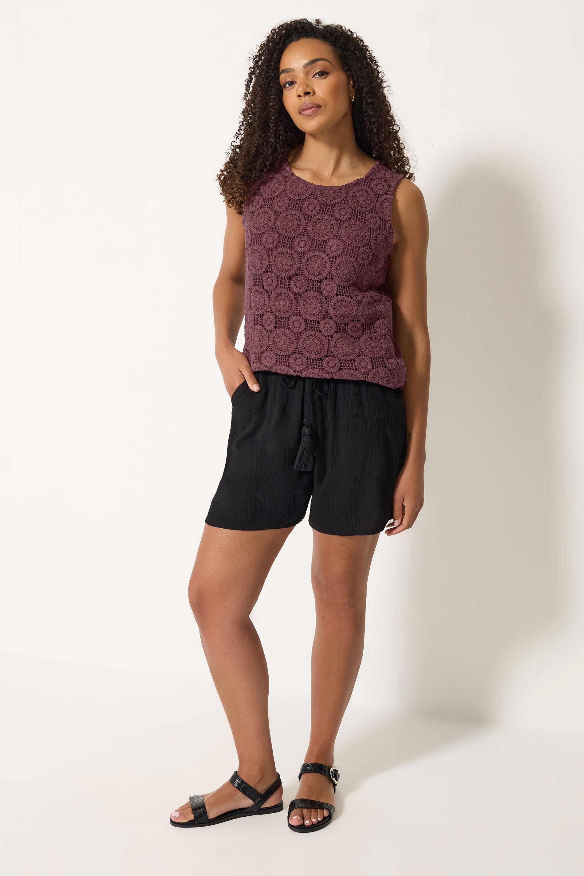 M&Co Black Crinkle Tie Waist Shorts | M&Co 1