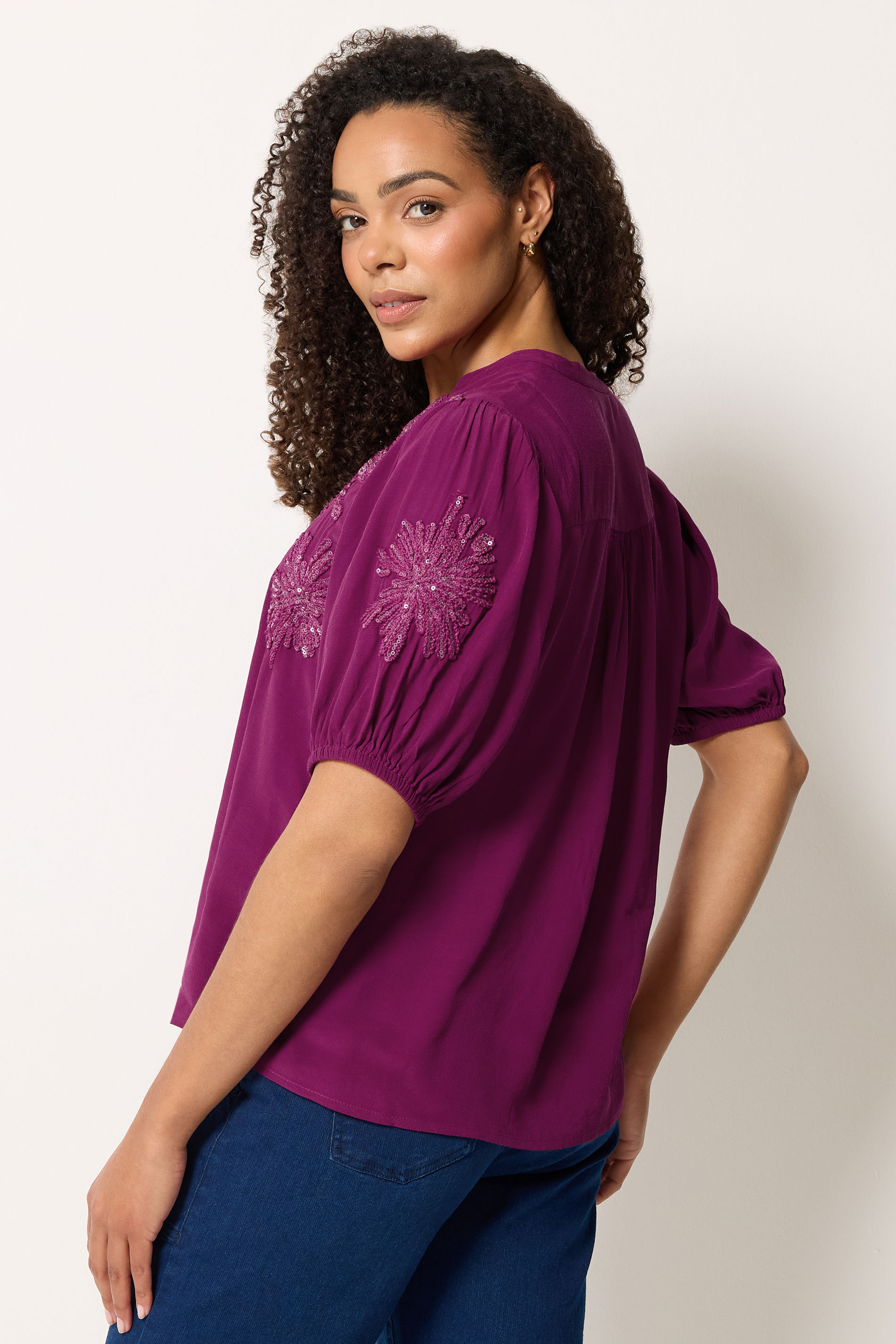 M&Co Berry Purple Sequin Embellished Blouse | M&Co 2