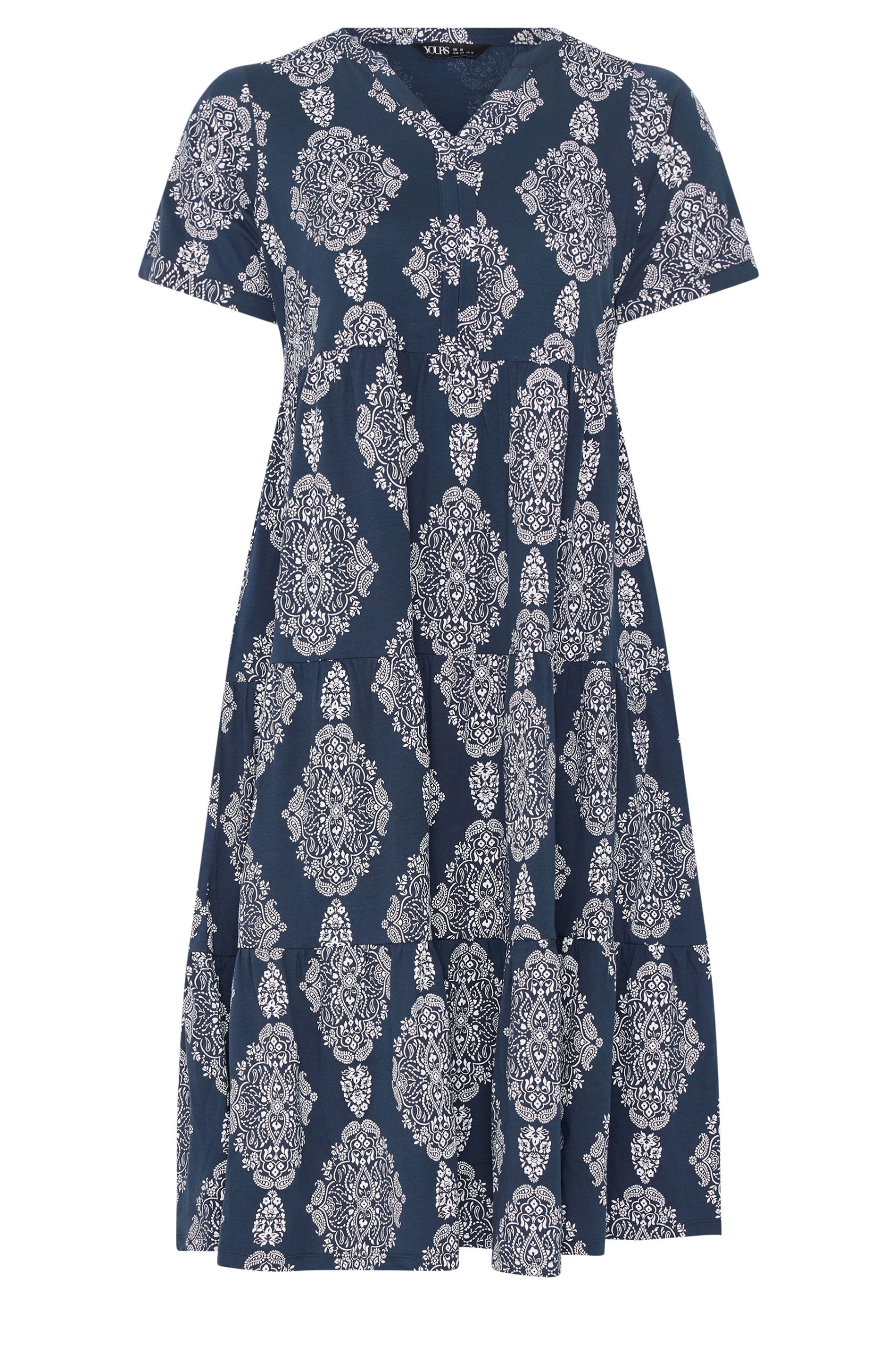 YOURS Plus Size Navy Blue Paisley Tiered Midi Dress | Yours Clothing 5
