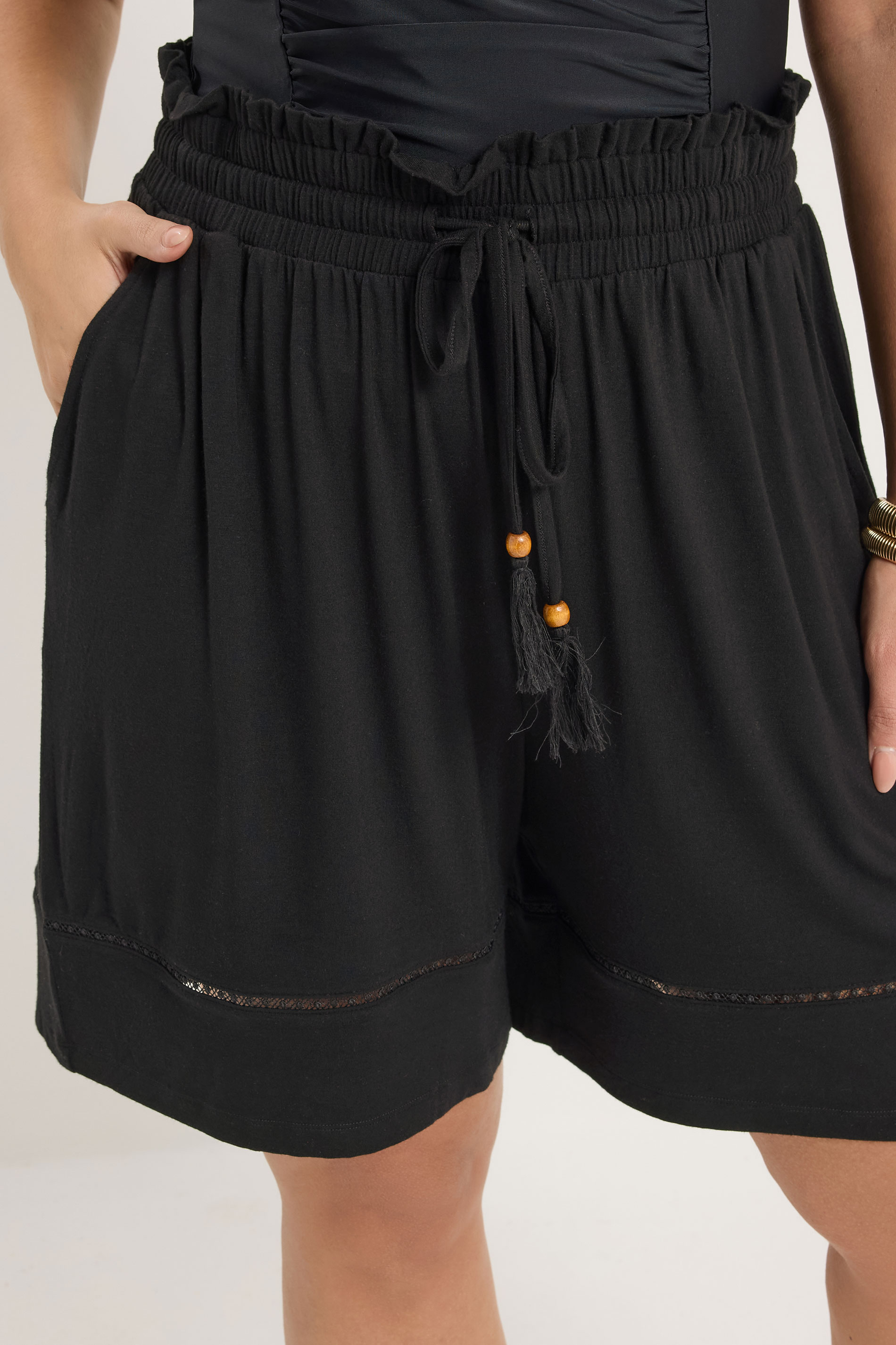 YOURS Plus Size Black Ladder Insert Shorts | Yours Clothing 5