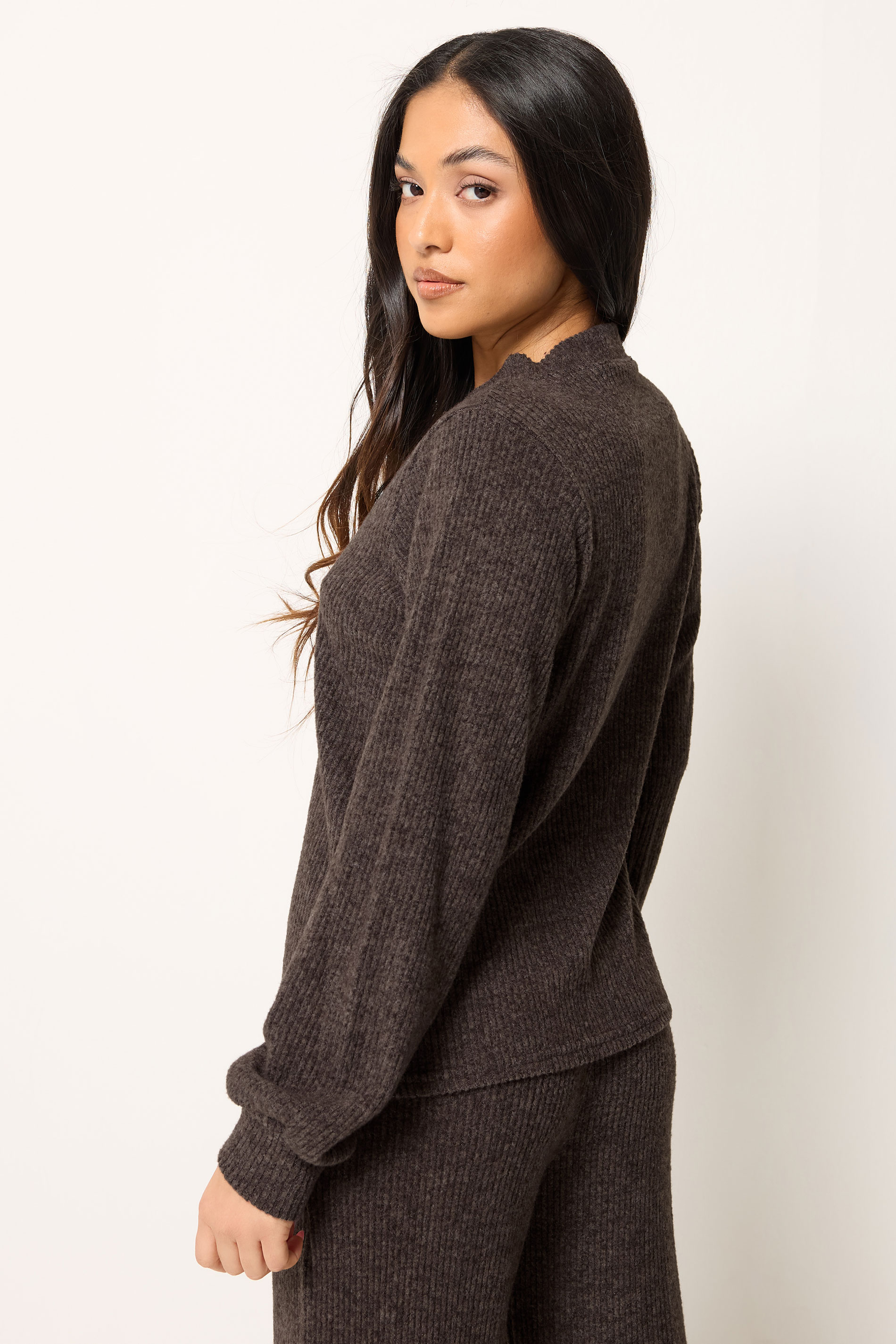 PixieGirl Petite Women's Chocolate Brown Ribbed Soft Touch Cardigan | PixieGirl 2