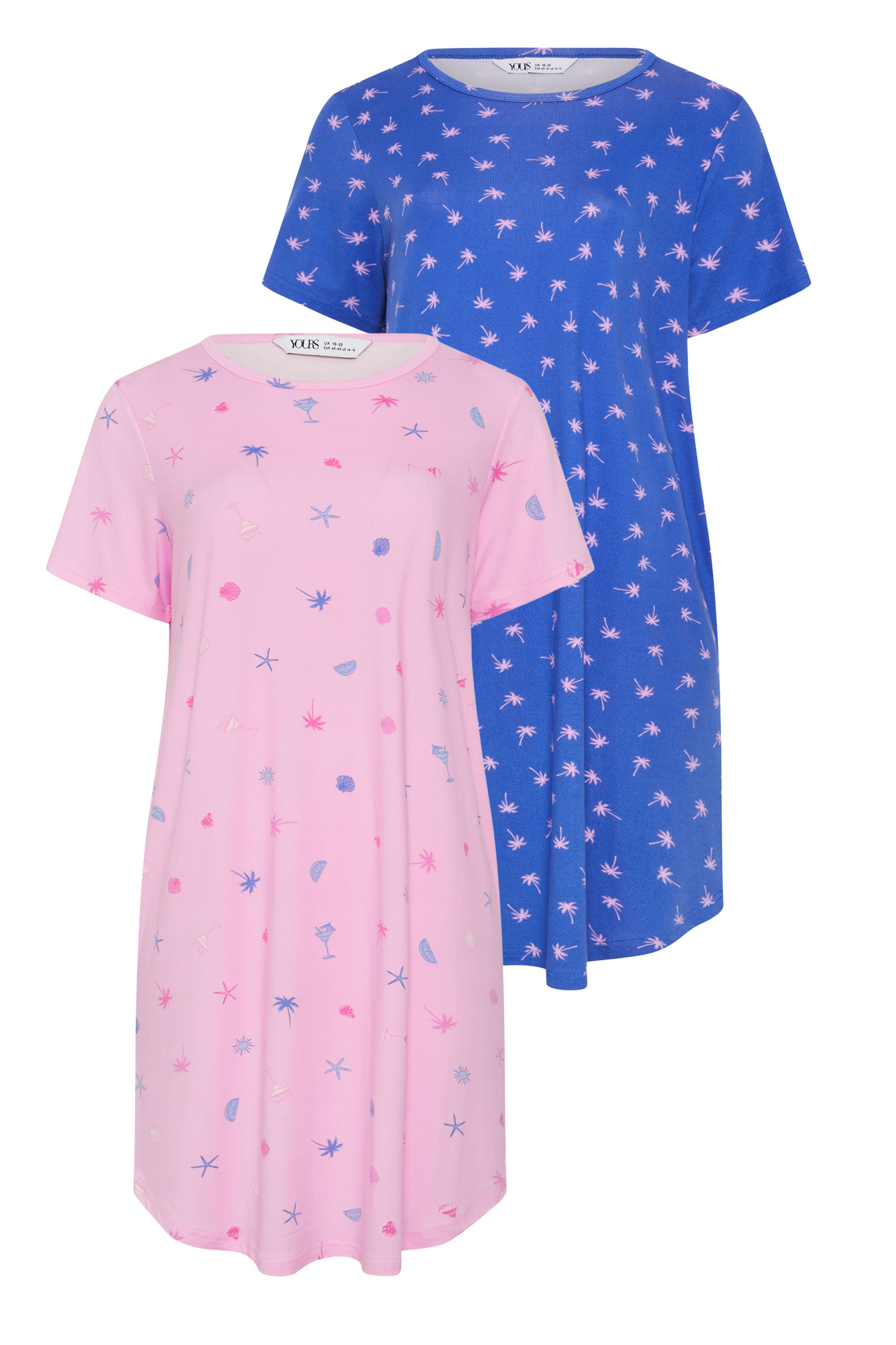 YOURSET 2 PACK Plus Size Pink Soft Touch Palm Tree Nightdresses | Yours Clothing 8