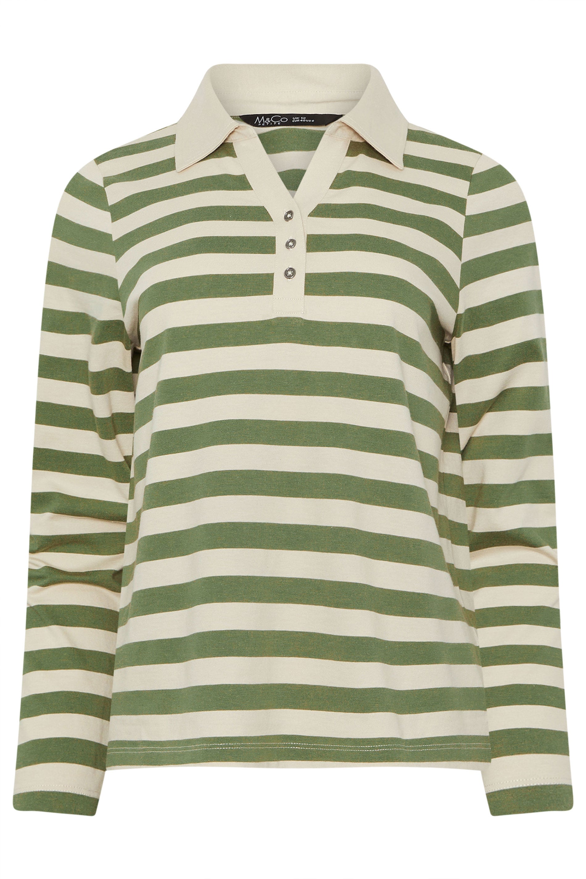 M&Co Petite Green & White Stripe Cotton Polo Shirt | M&Co 6