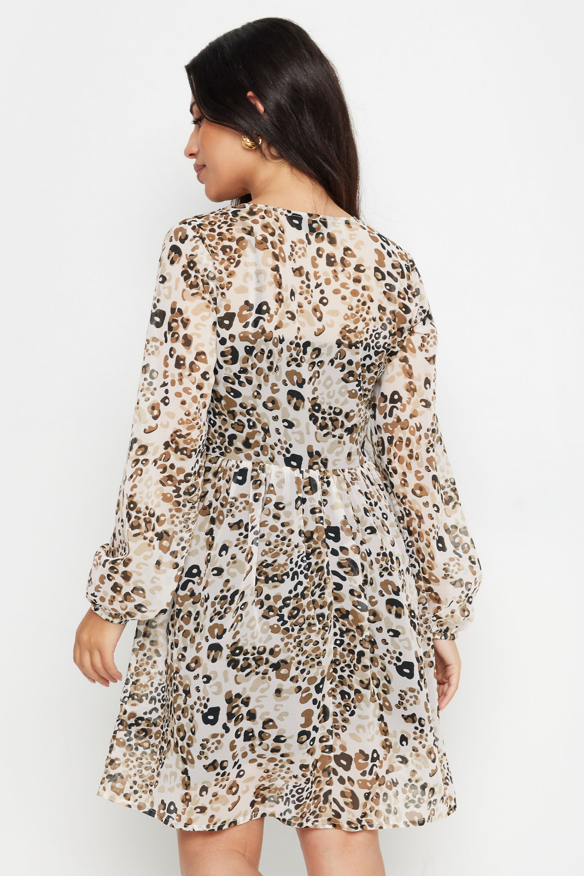 PixieGirl Petite Women's Brown Leopard Print Smock Mini Dress | PixieGirl 5