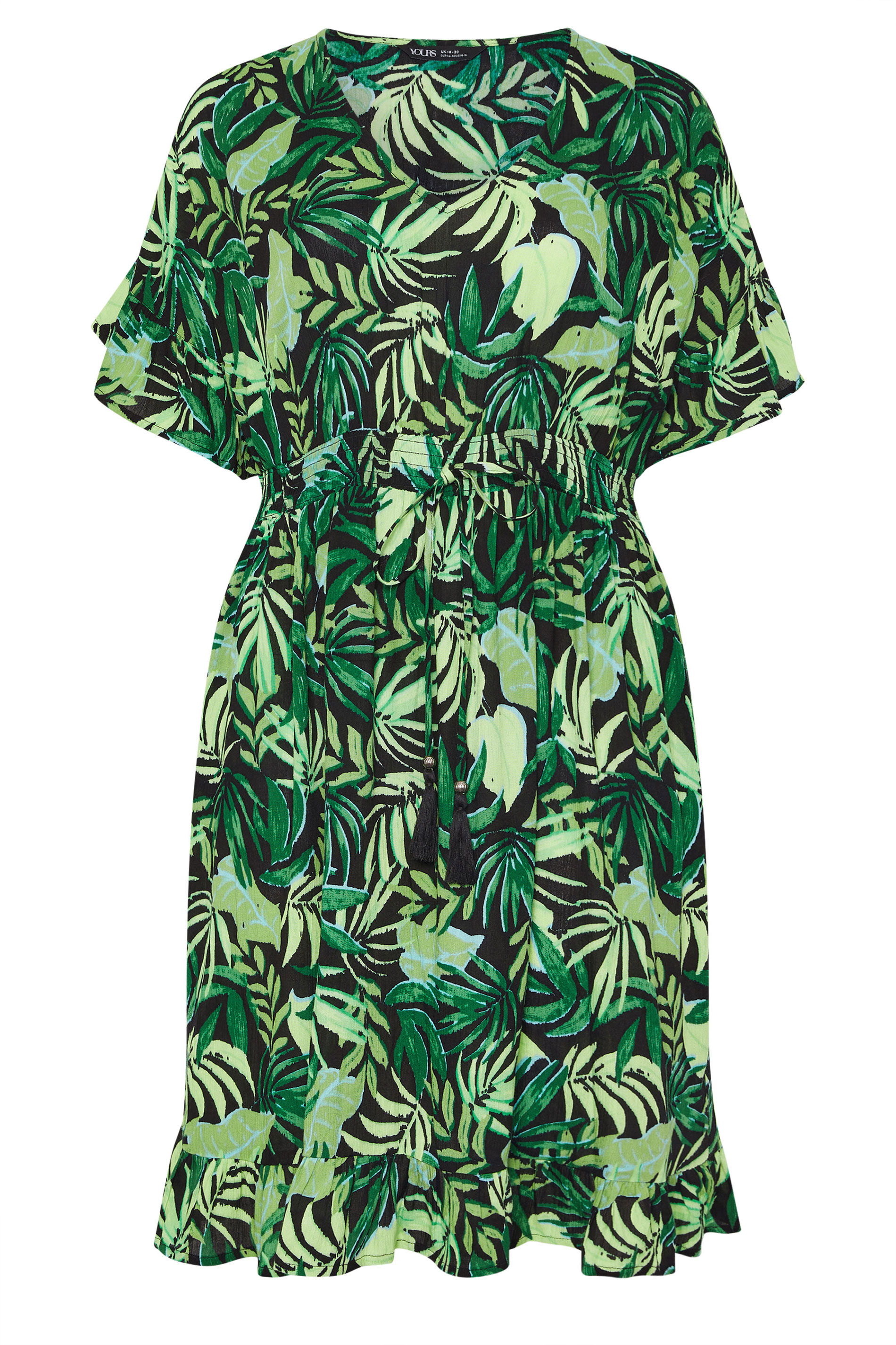 YOURS Plus Size Black Palm Leaf Crinkle Beach Dress | Yours Clothing 6