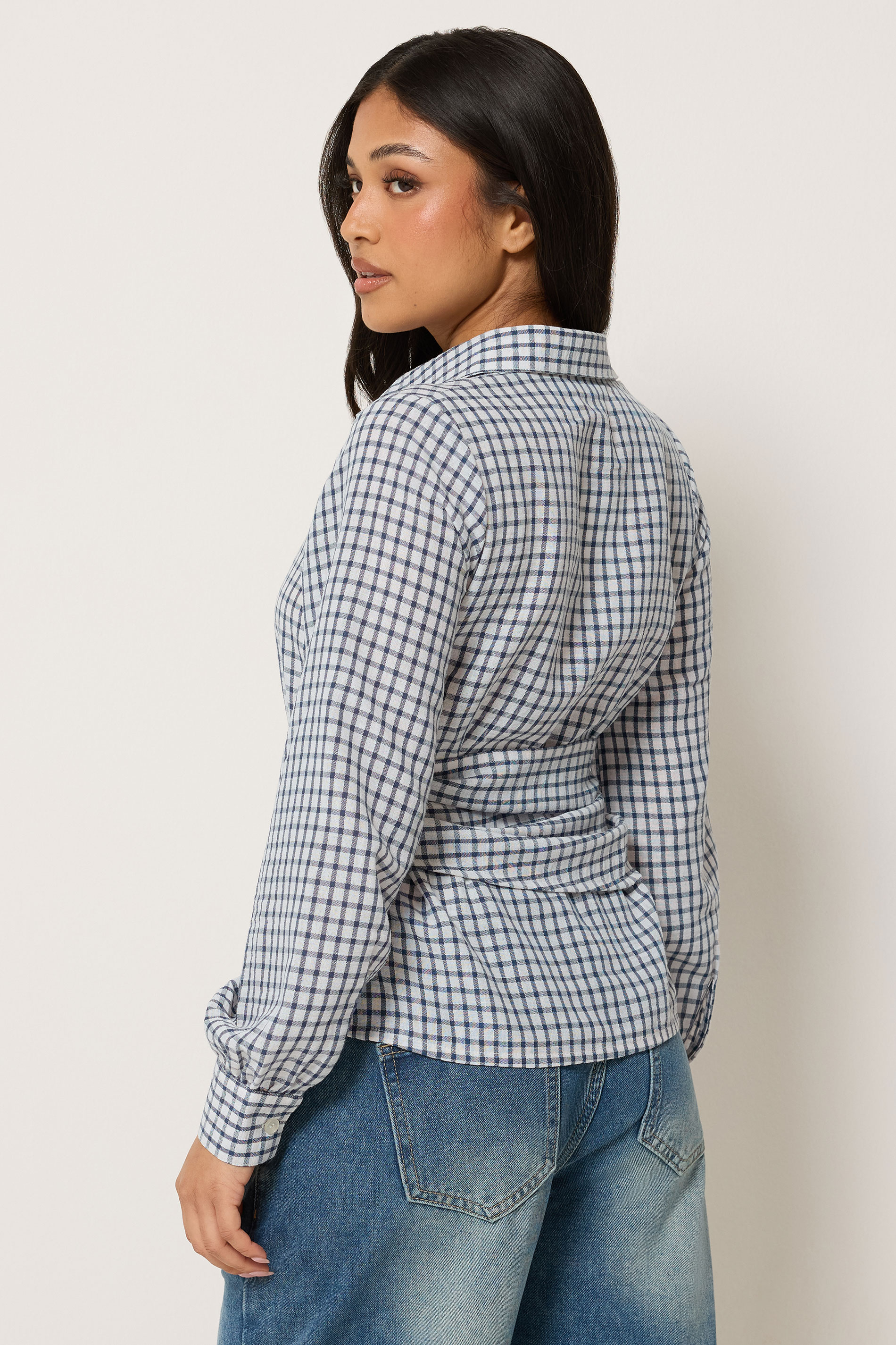 PixieGirl Petite Women’s Navy Blue Check Cotton Bandana Shirt | PixieGirl 2