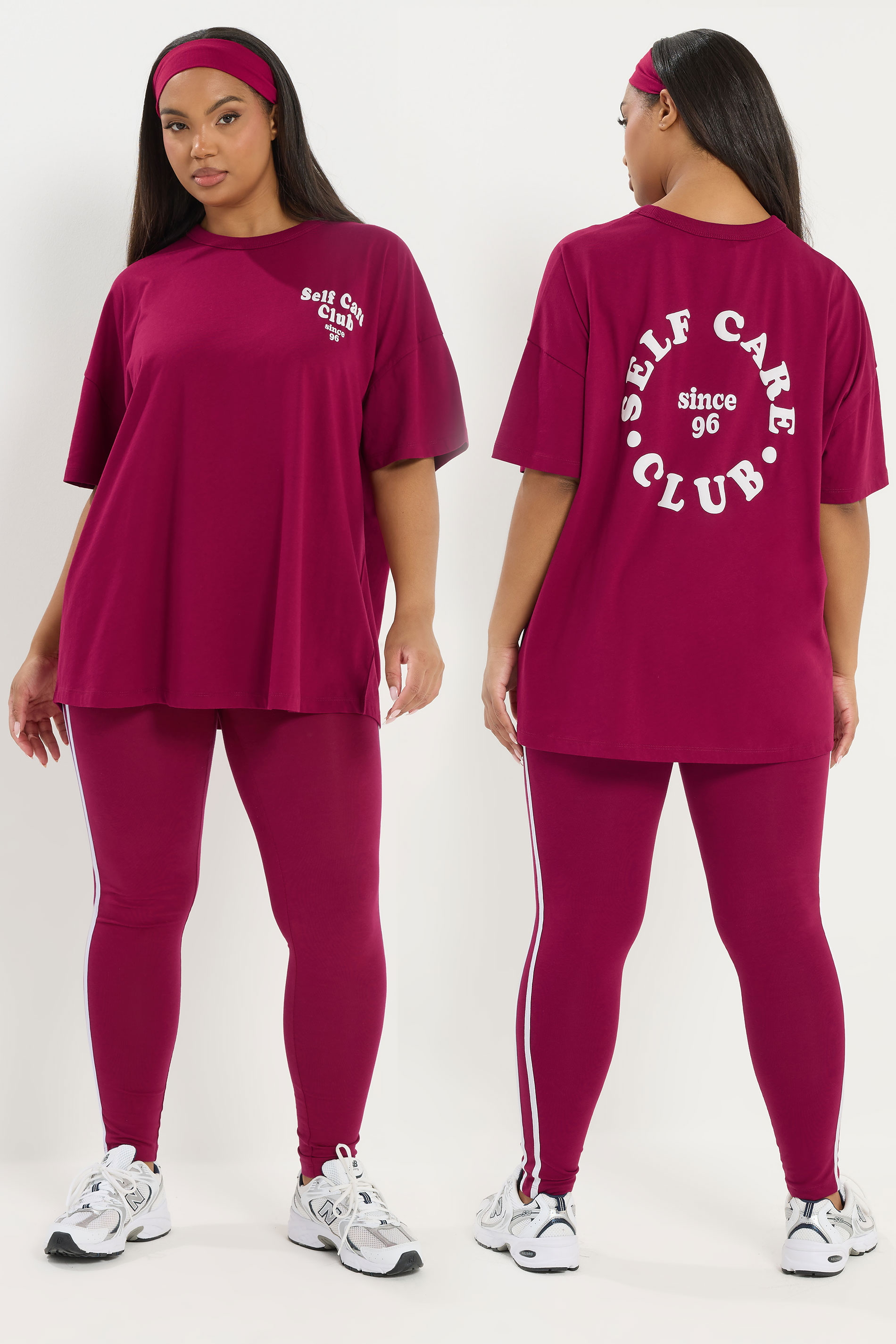 YOURS ACTIVE Plus Size Burgundy Red 'Self Care Club' T-Shirt | Yours Clothing 3