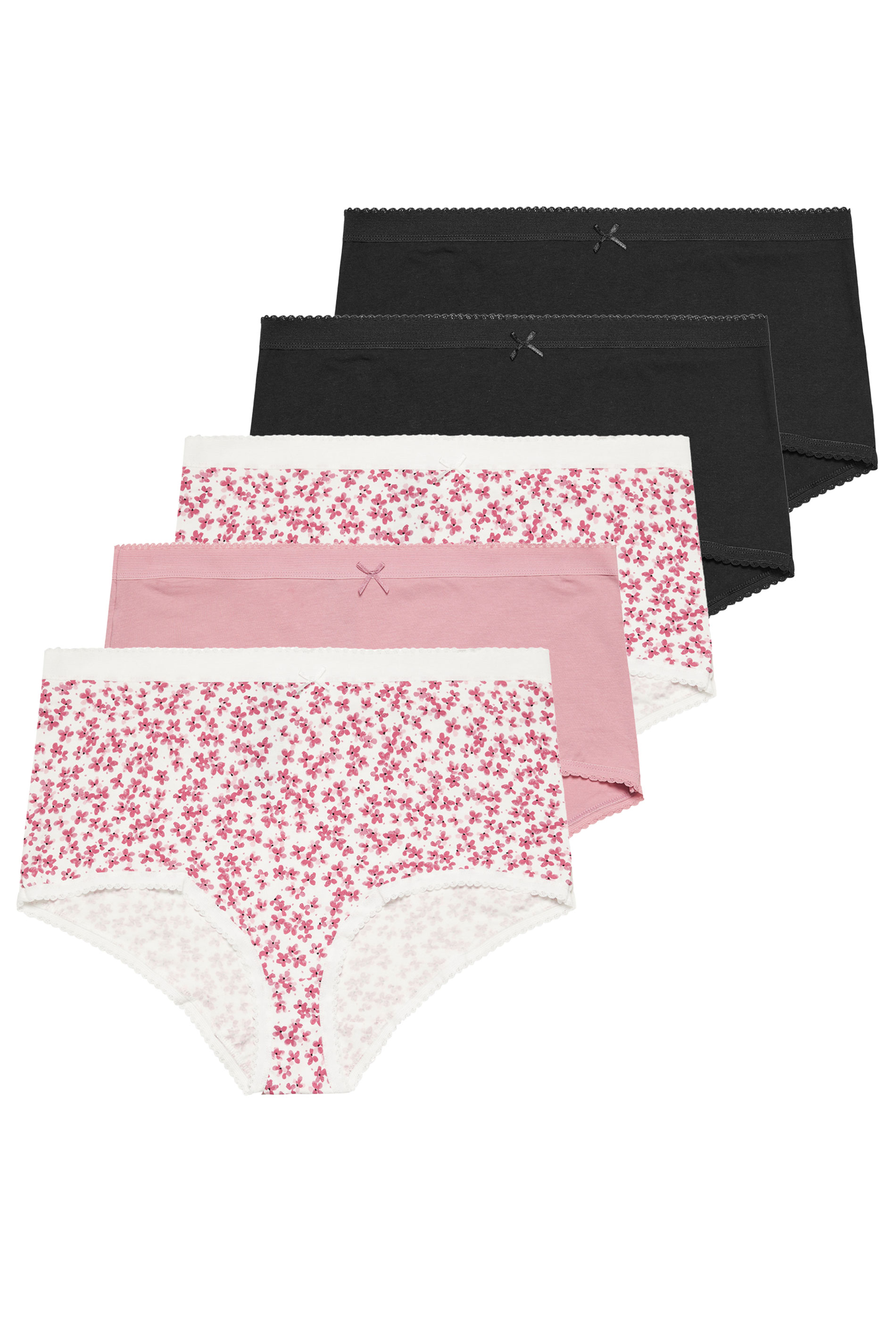 YOURSET 5 PACK Plus Size Pink & Black Floral Full Briefs | Yours Clothing 3