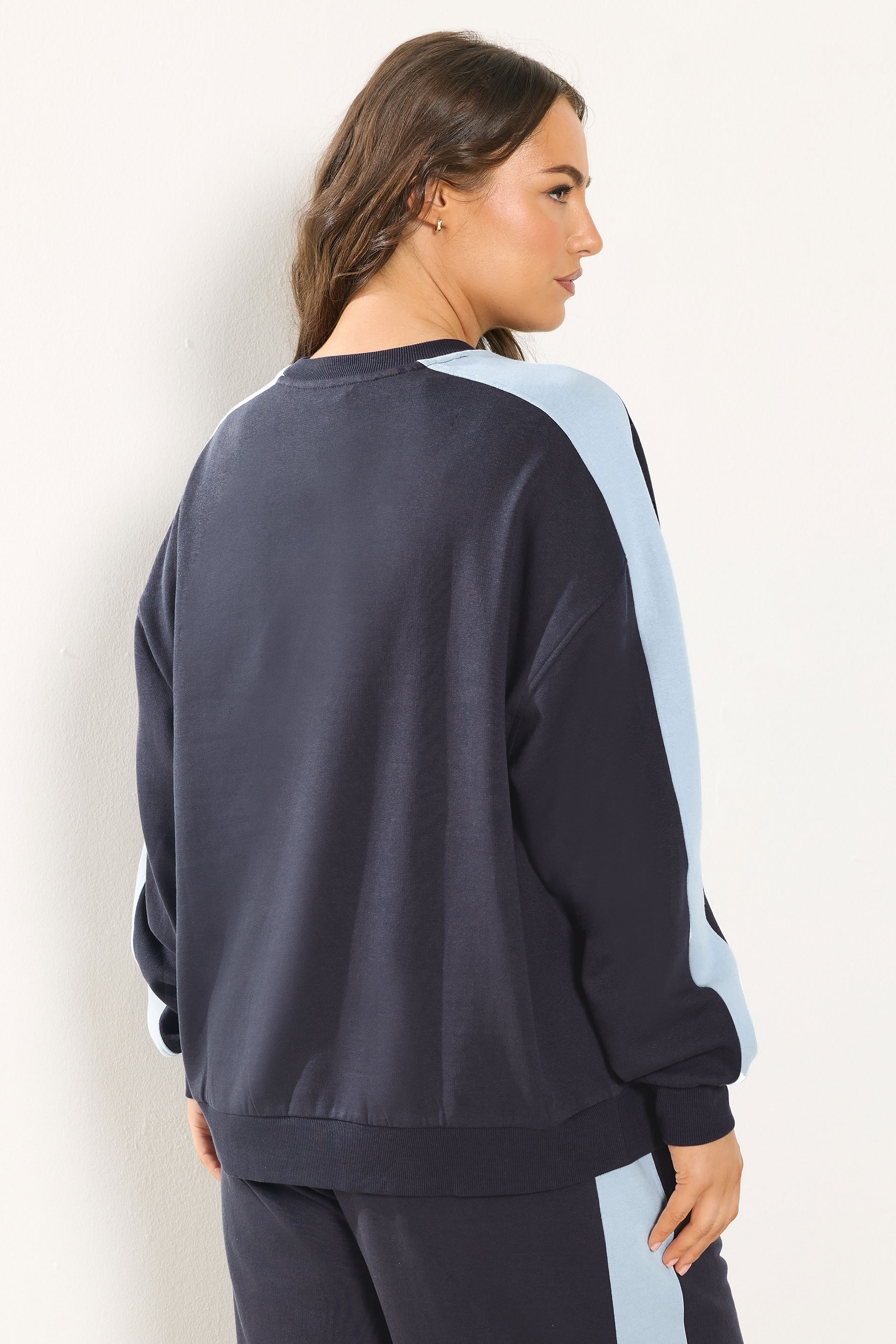 YOURS Plus Size Navy Blue 'NYC' Side Stripe Sweatshirt | Yours Clothing 5