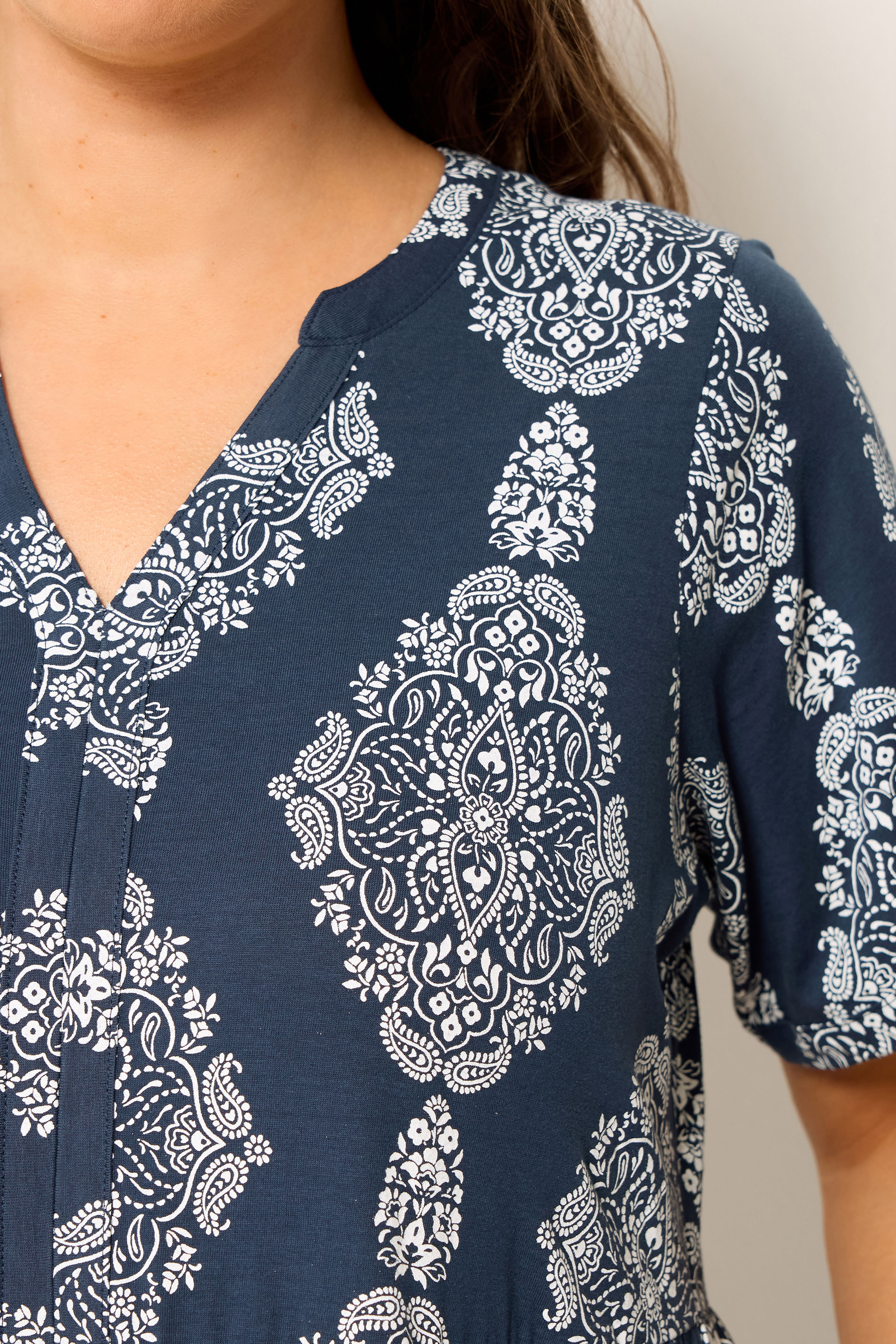 YOURS Plus Size Navy Blue Paisley Tiered Midi Dress | Yours Clothing 4