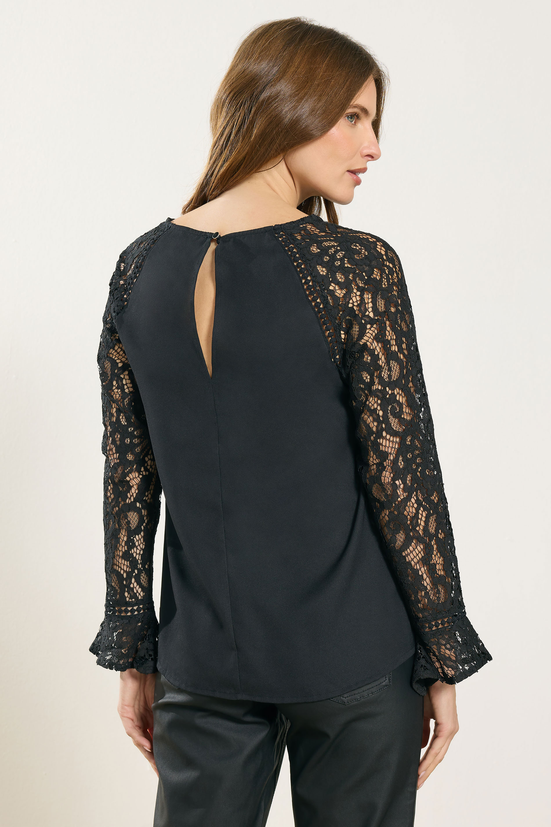 M&Co Black Lace Flute Sleeve Blouse | M&Co 2