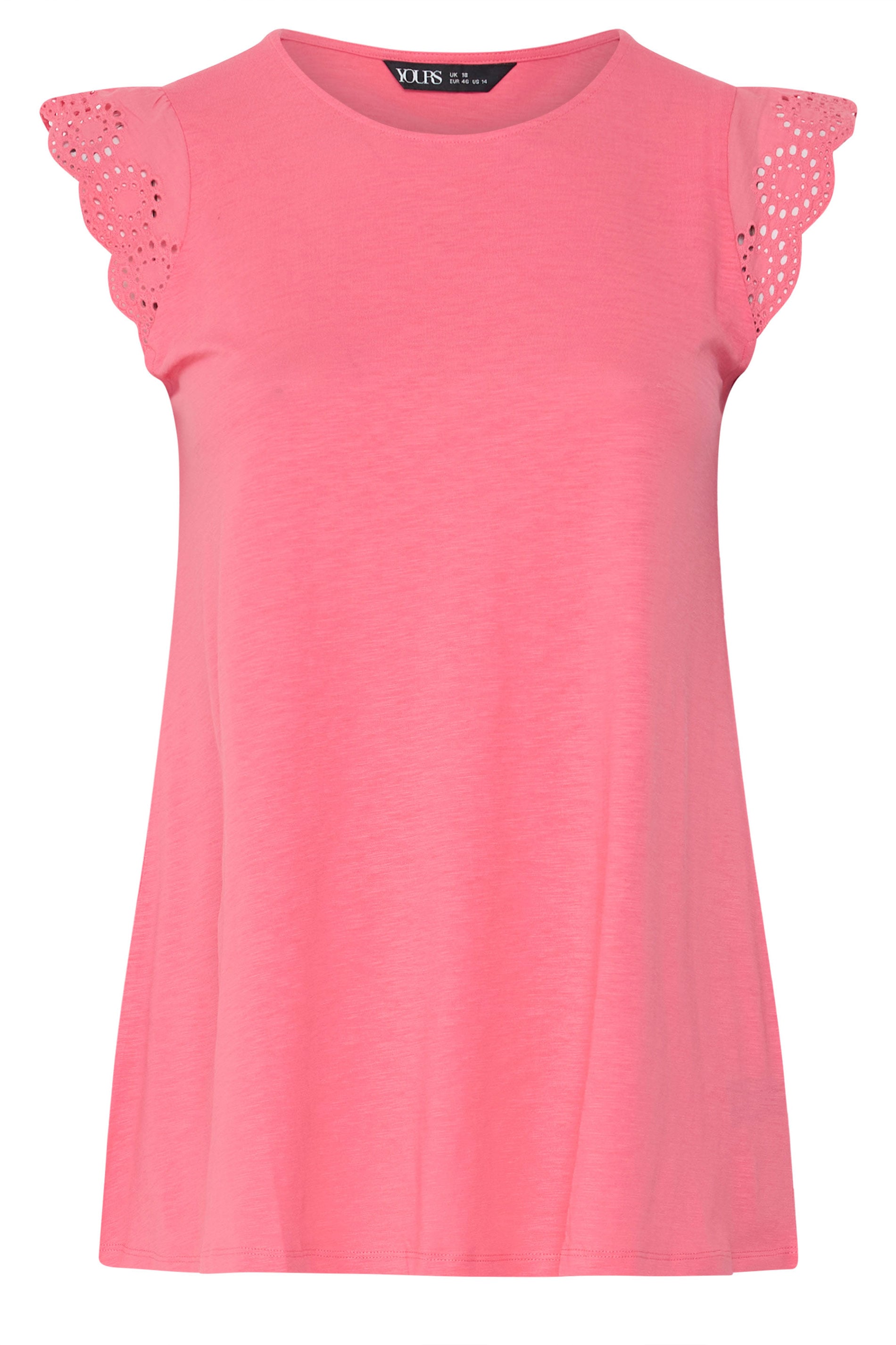 YOURS Plus Size Coral Pink Broderie Anglaise Frill Vest Top | Yours Clothing 5