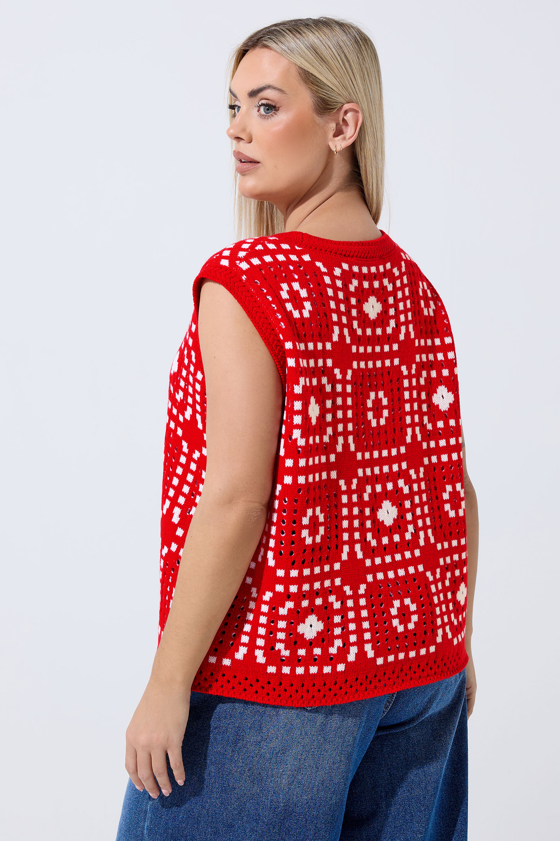 LIMITED COLLECTION Plus Size Red Knitted Crochet Vest | Yours Clothing 2