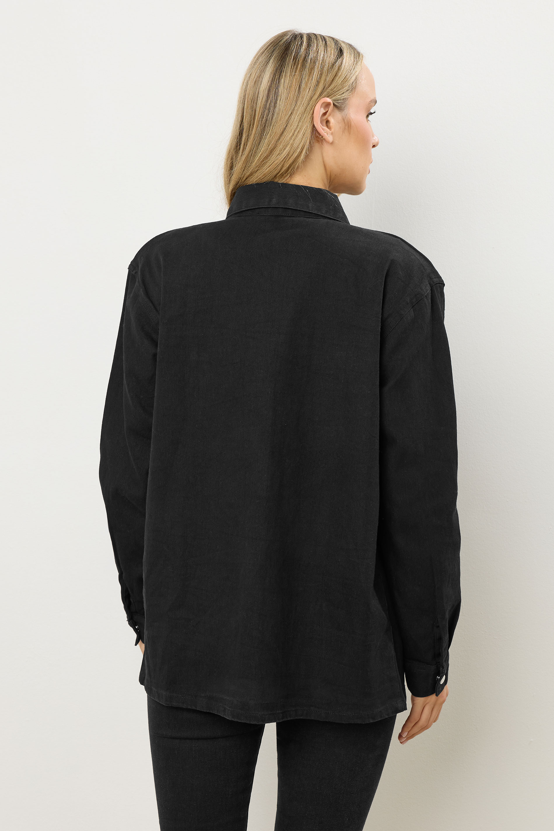 LTS Tall Black Denim Mid Wash Cotton Shirt | Long Tall Sally 4