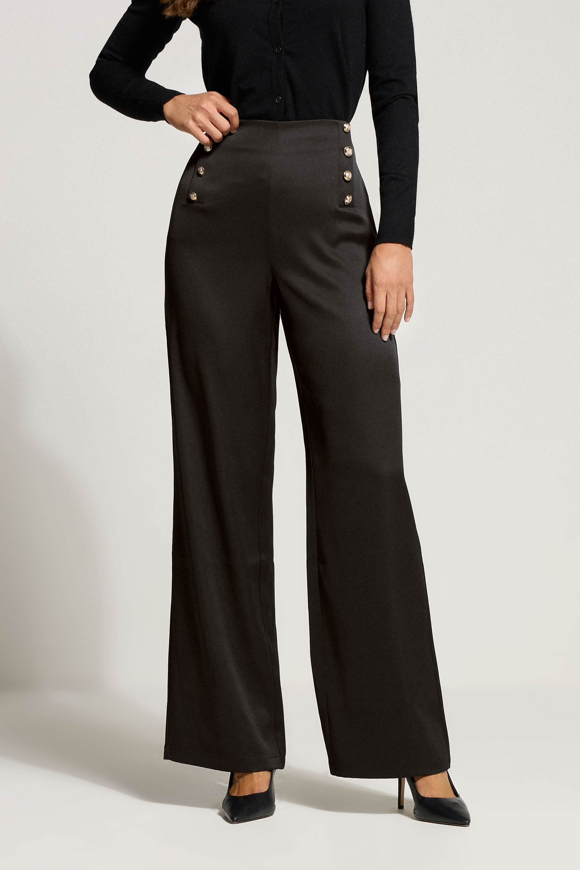 LTS Tall Black Military Button Detail Trousers | Long Tall Sally 1