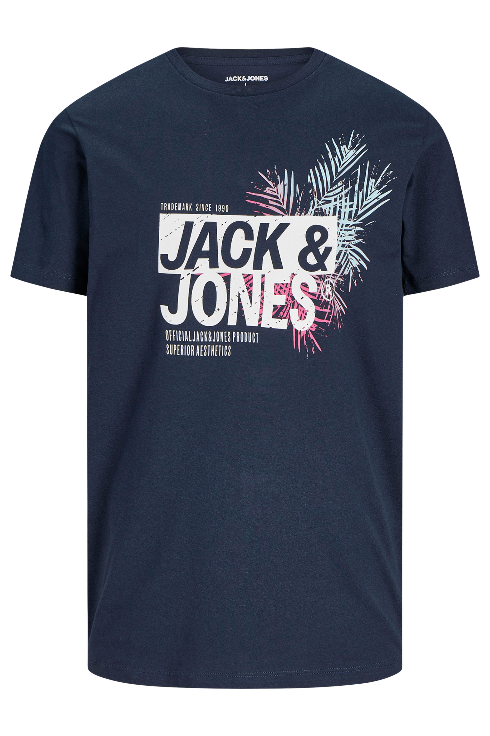 JACK & JONES Big & Tall Navy Blue Contrast Logo Print T-Shirt | BadRhino 2