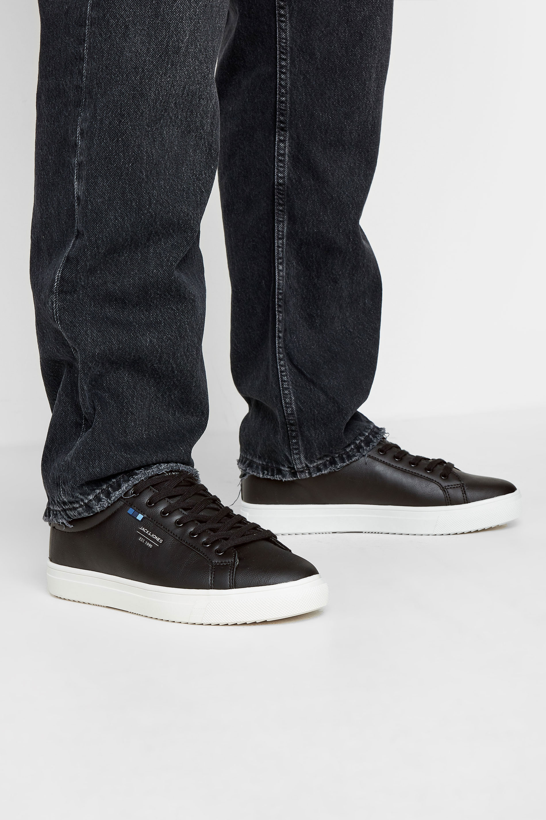 JACK & JONES Big & Tall Dark Grey PU Lace Up Trainers | BadRhino 3