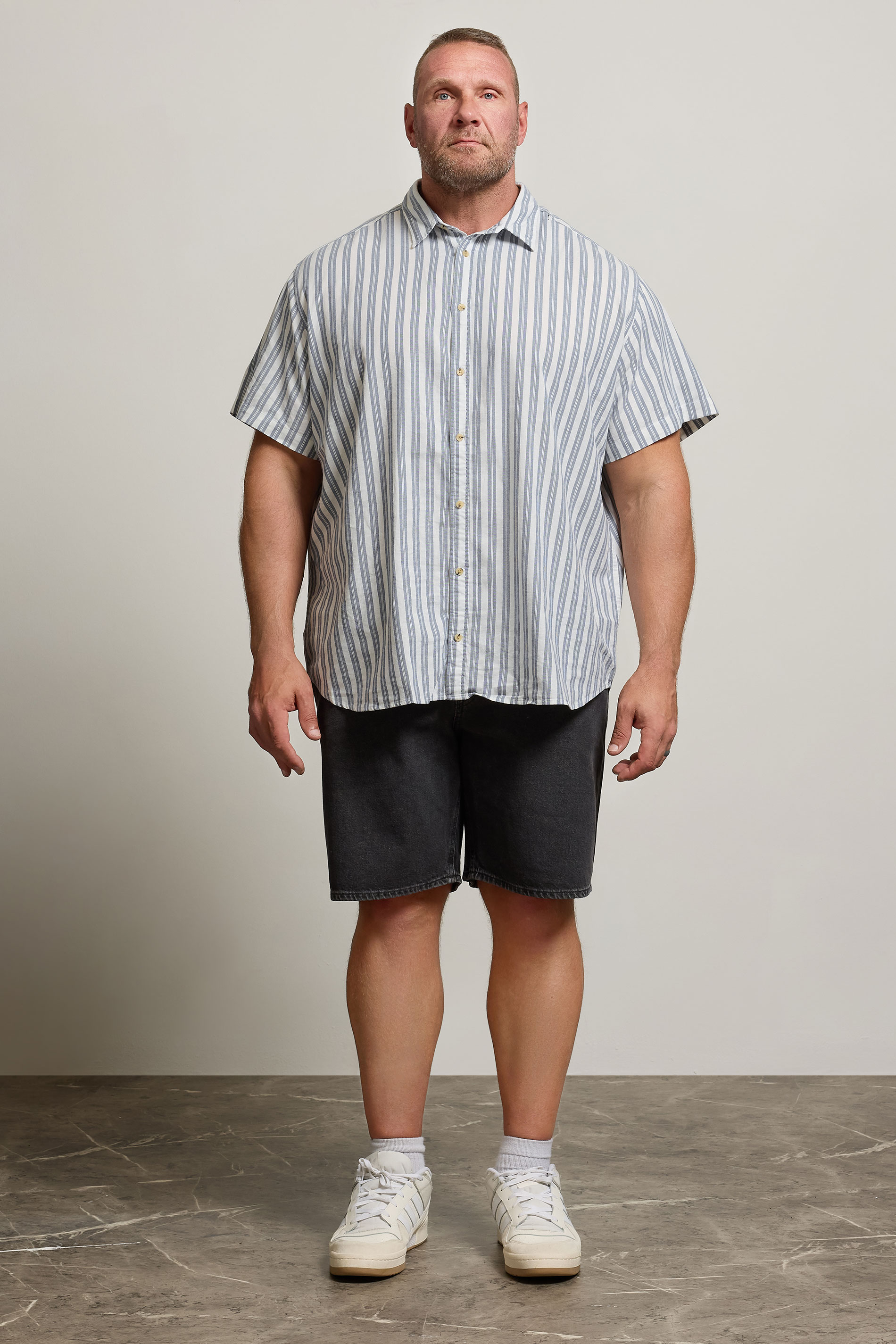JACK & JONES Big & Tall White & Ensign Blue Striped Oxford Shirt | BadRhino 1