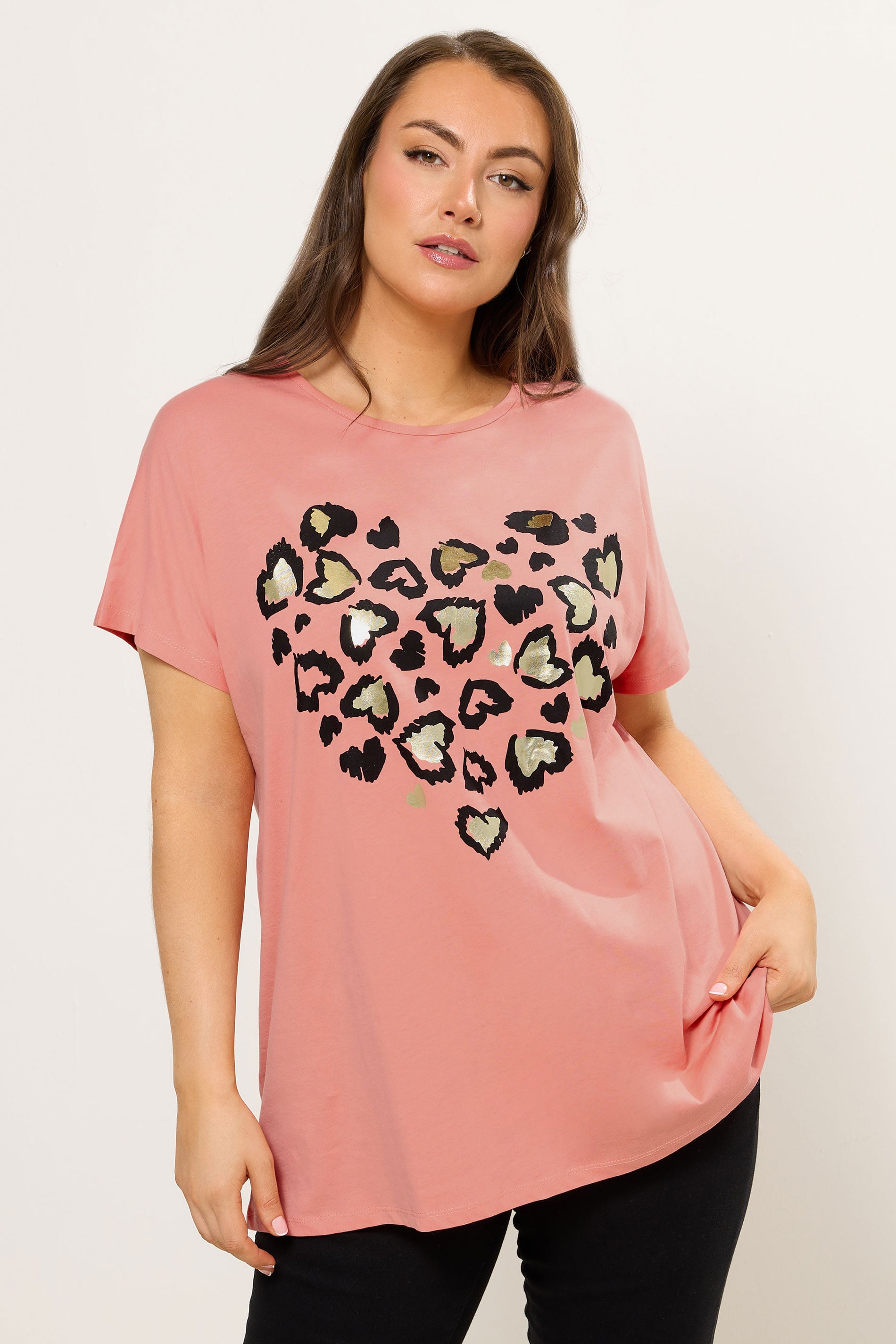 YOURS Plus Size Orange Leopard Heart T-Shirt | Yours Clothing 3