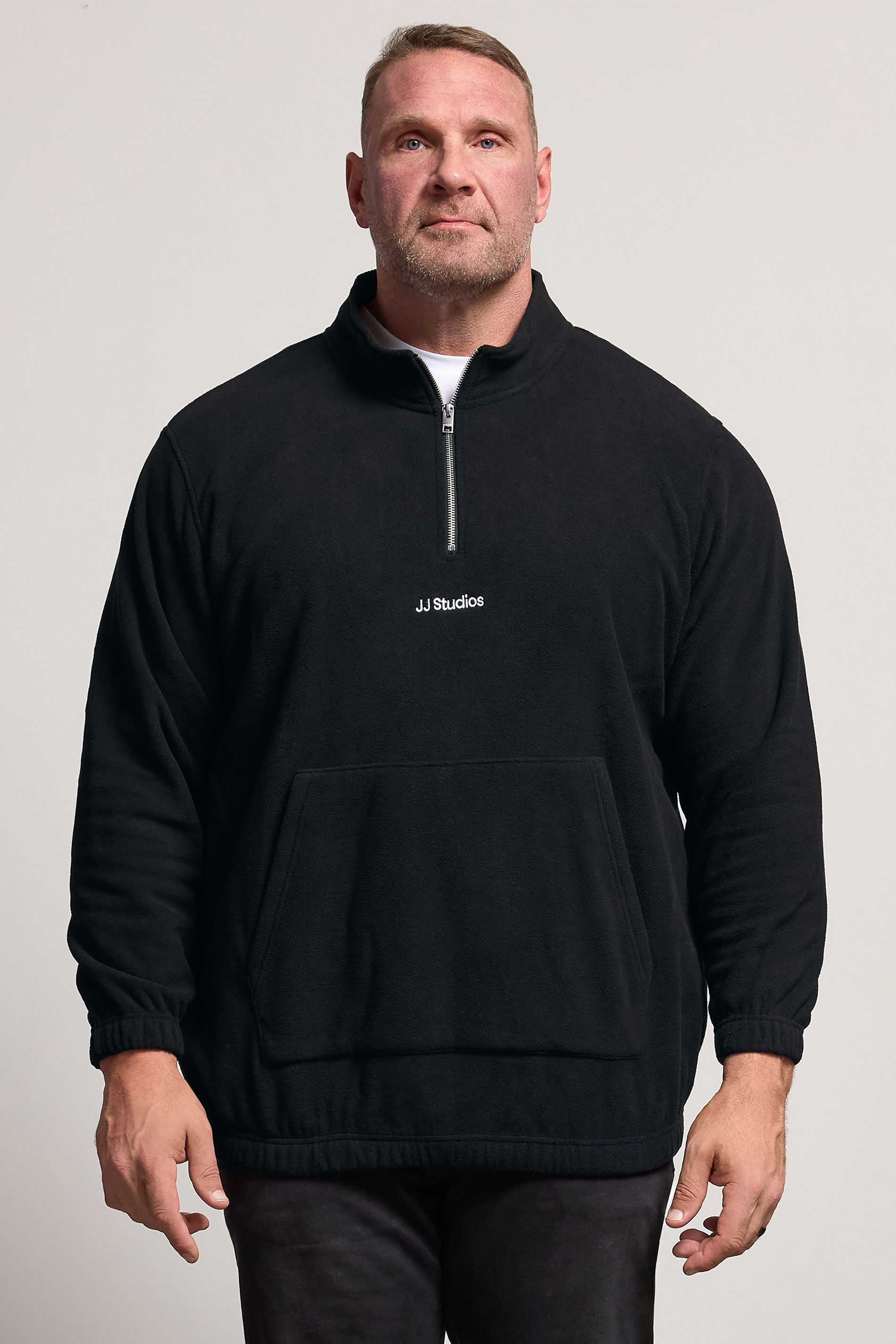 Jack & Jones Big & Tall Black JJ Studio Quarter Zip Fleece | BadRhino 3