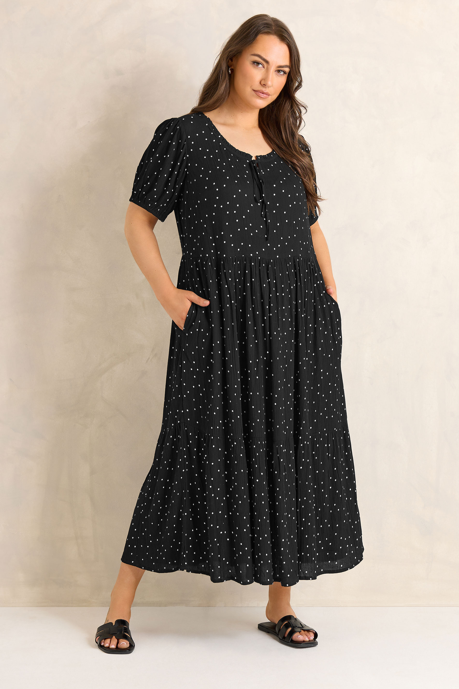 EVANS Plus Size Black Polka Dot Tiered Dress | Evans 3