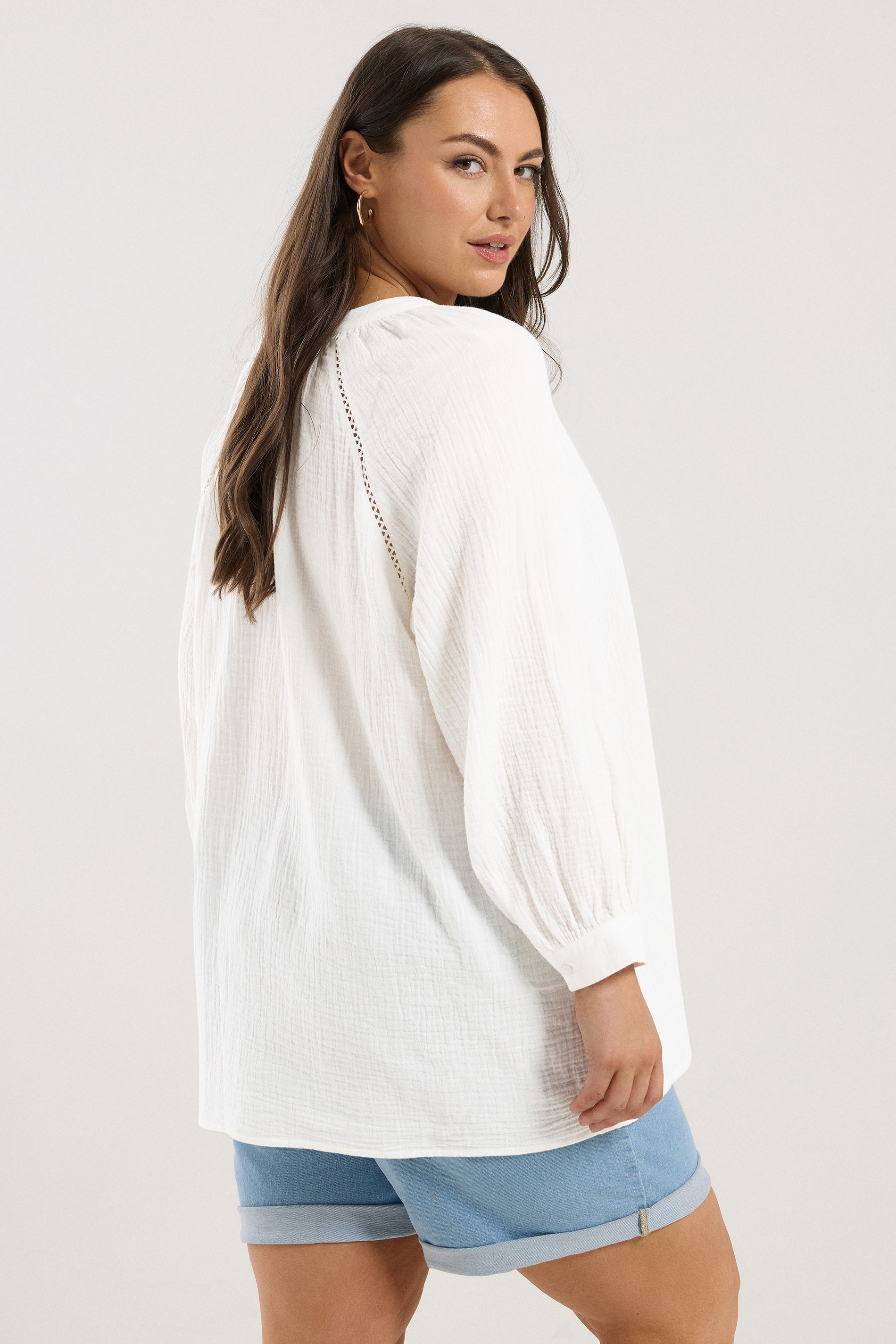 YOURS Plus Size White Embroidered Cheesecloth Shirt | Yours Clothing 4