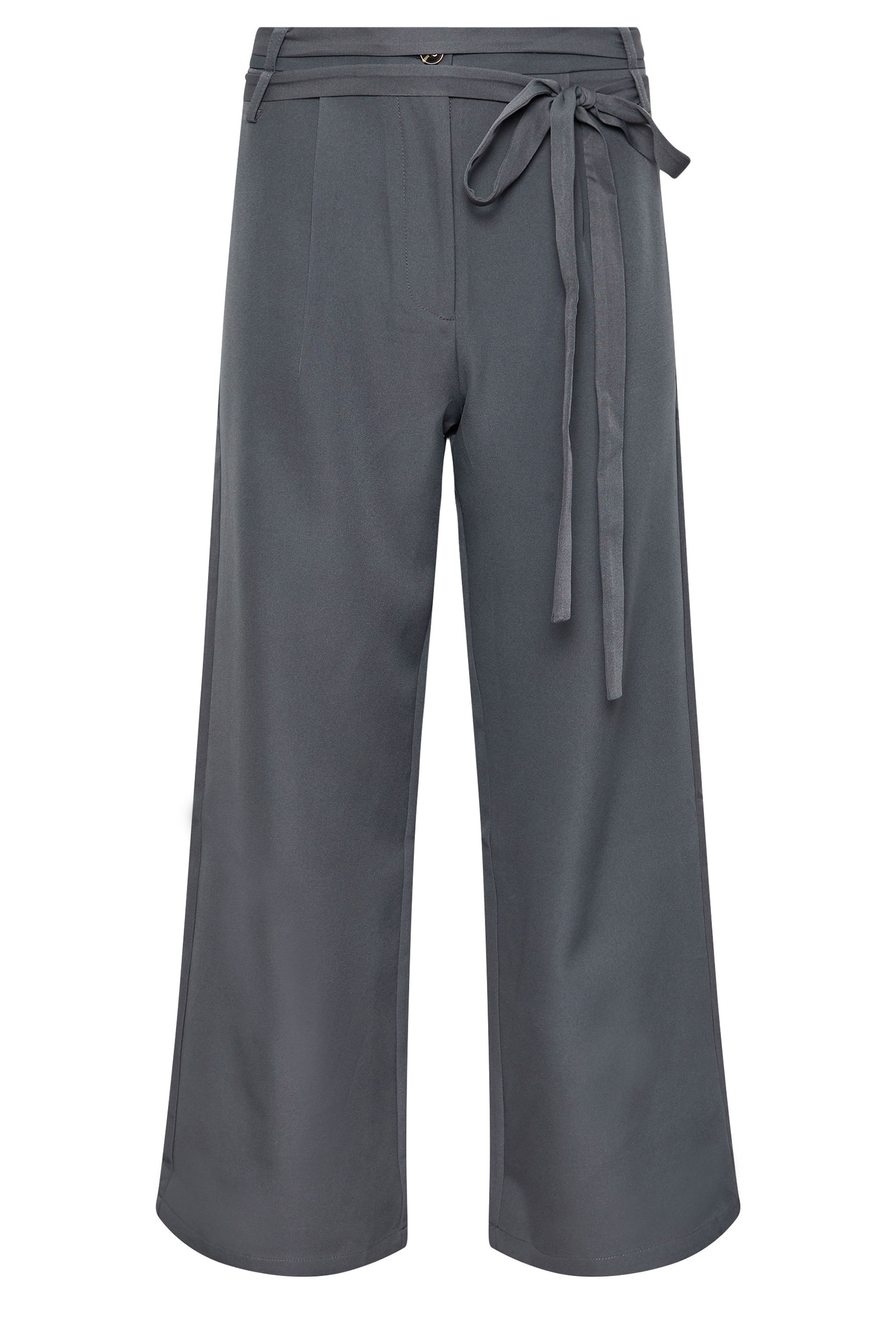 PixieGirl Petite Women's Grey Double Wrap Belted Wide Leg Trousers | PixieGirl 5