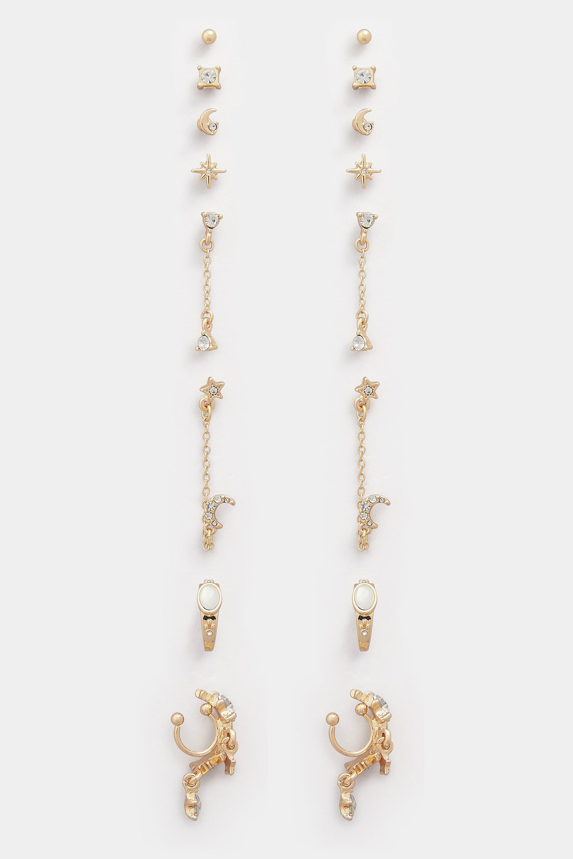 9 PACK Gold Tone Celestial Mixed Earring Set | Yours Clothing 3
