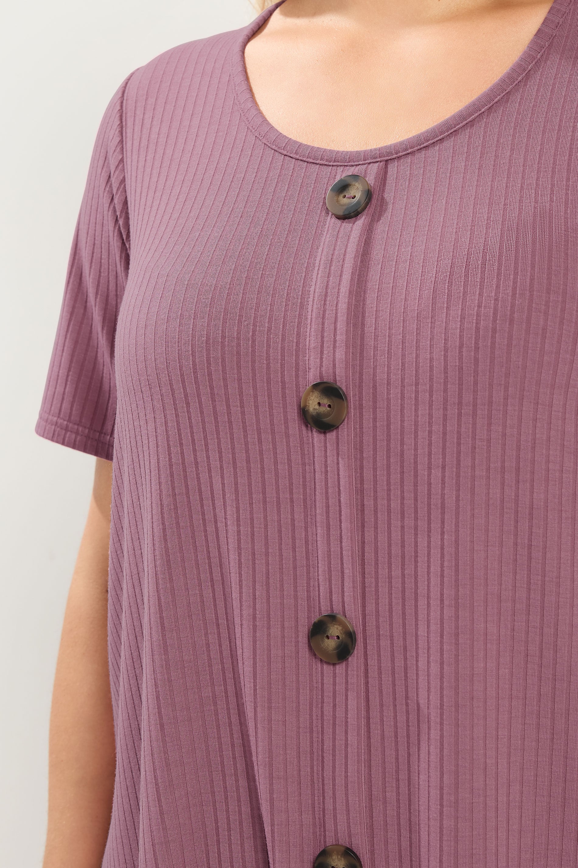 YOURS Plus Size Pink Button Front Ribbed Swing Top | Yours Clothing 4