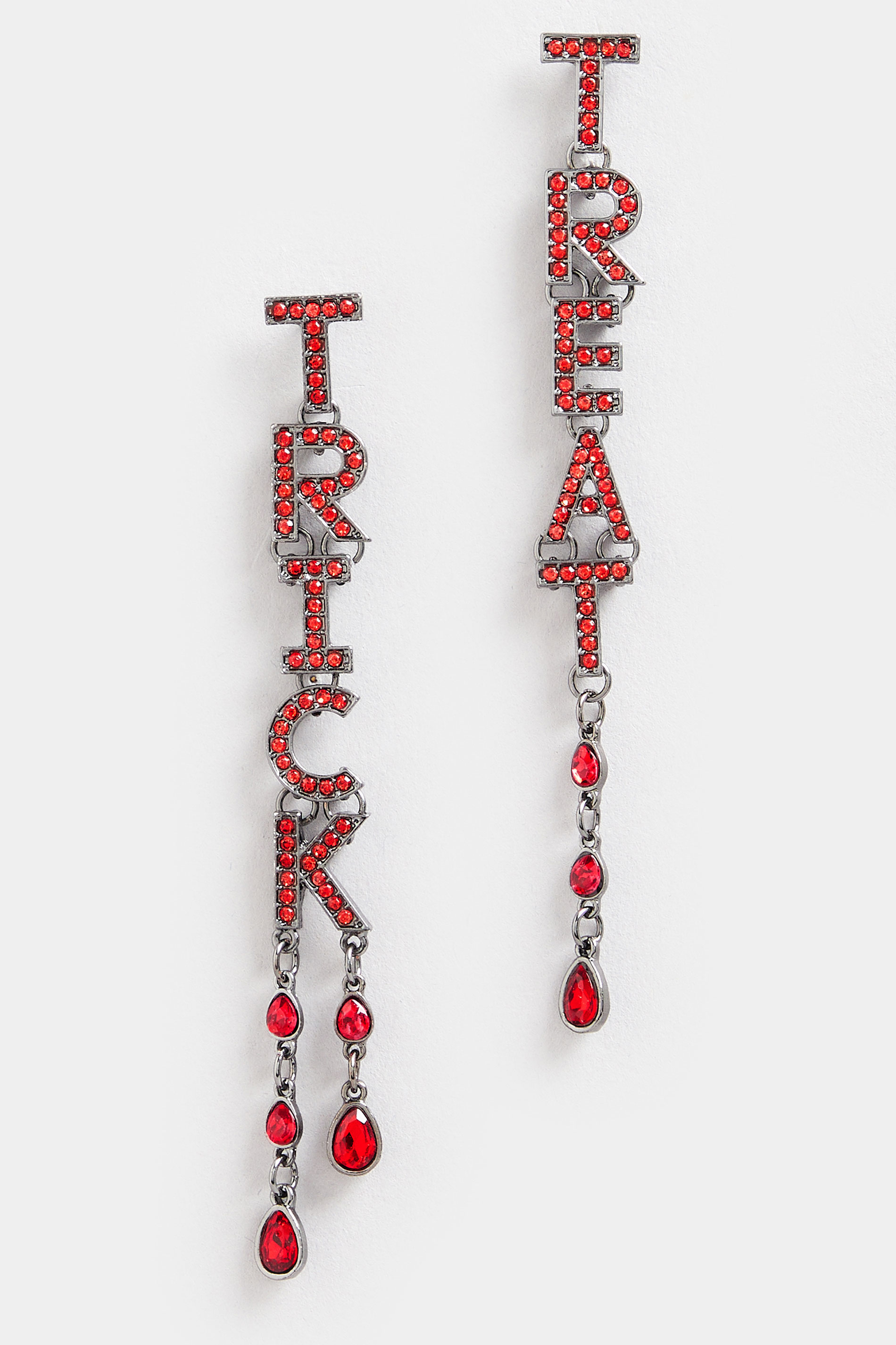 Silver Tone Red Diamante Halloween Drop Earrings | Yours Clothing 3