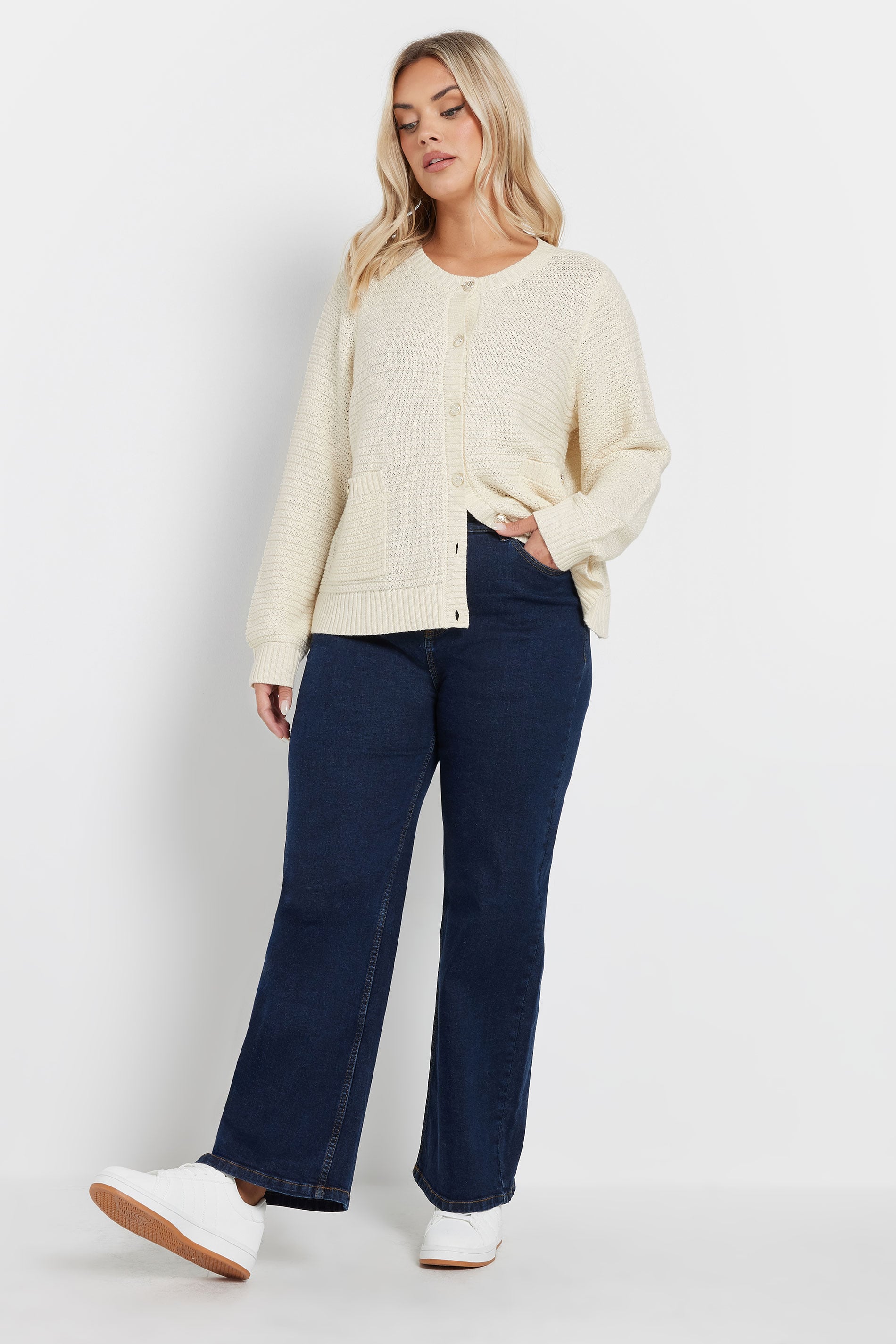 YOURS Plus Size White Button Through Pocket Cardigan | Yours Clothing 2