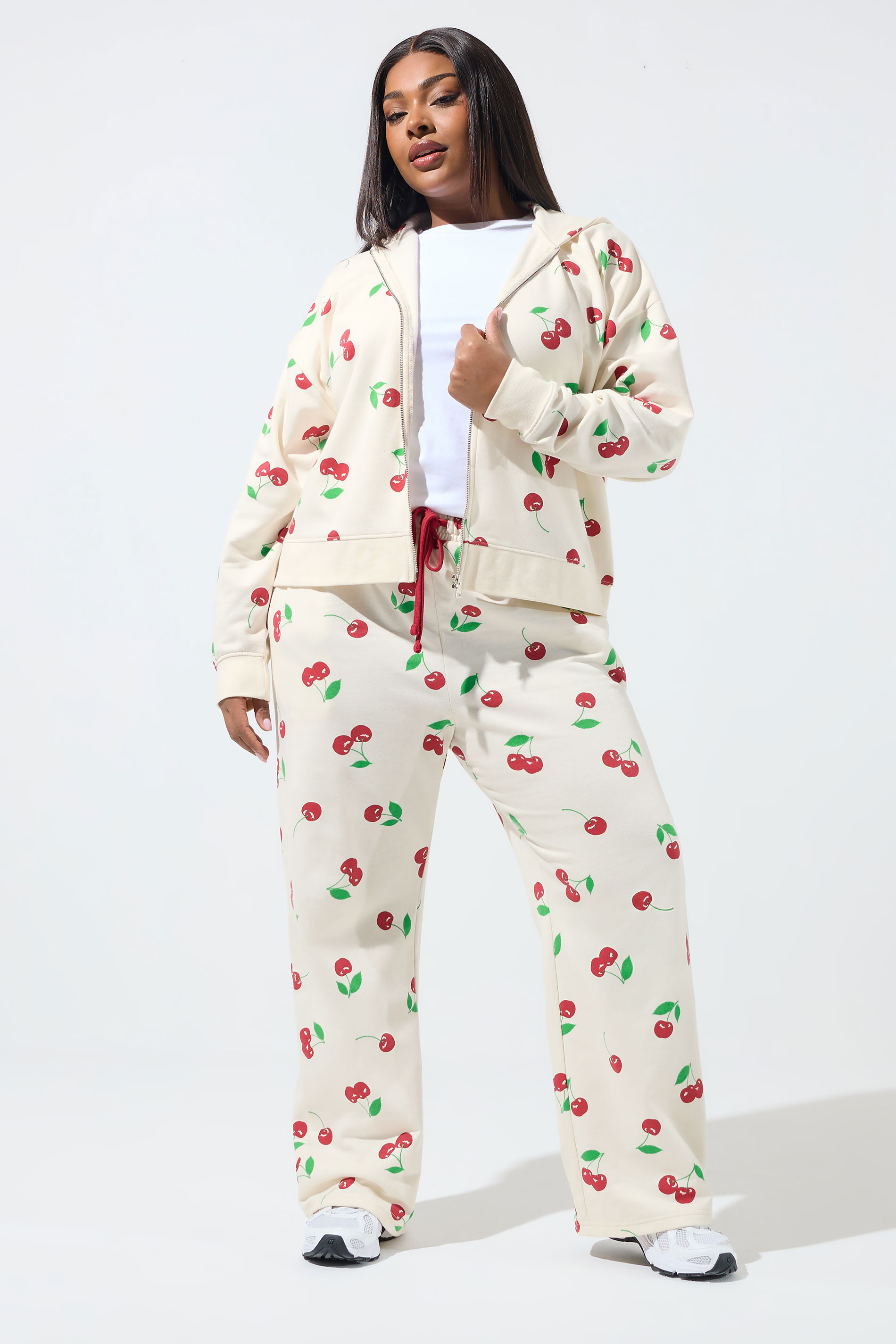 LIMITED COLLECTION Plus Size Cream Cherry Straight Leg Joggers | Yours Clothing 3