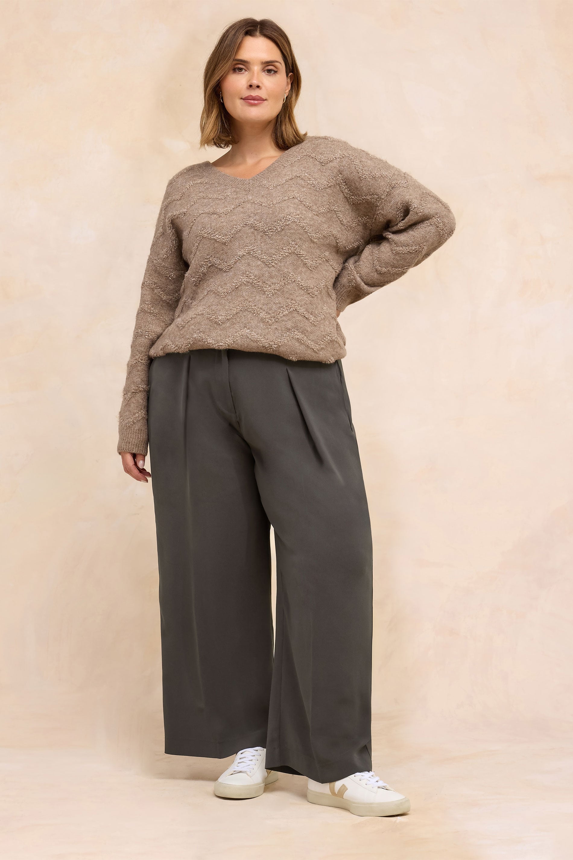EVANS Plus Size Chocolate Brown Wide Leg Tailored Trousers | Evans 1
