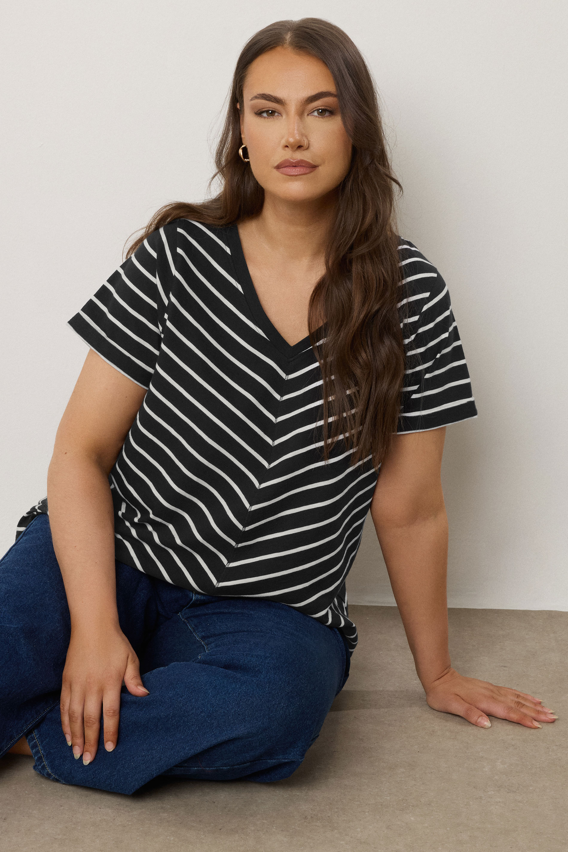 EVANS Plus Size Black Stripe Premium Cotton T-Shirt | Evans 3