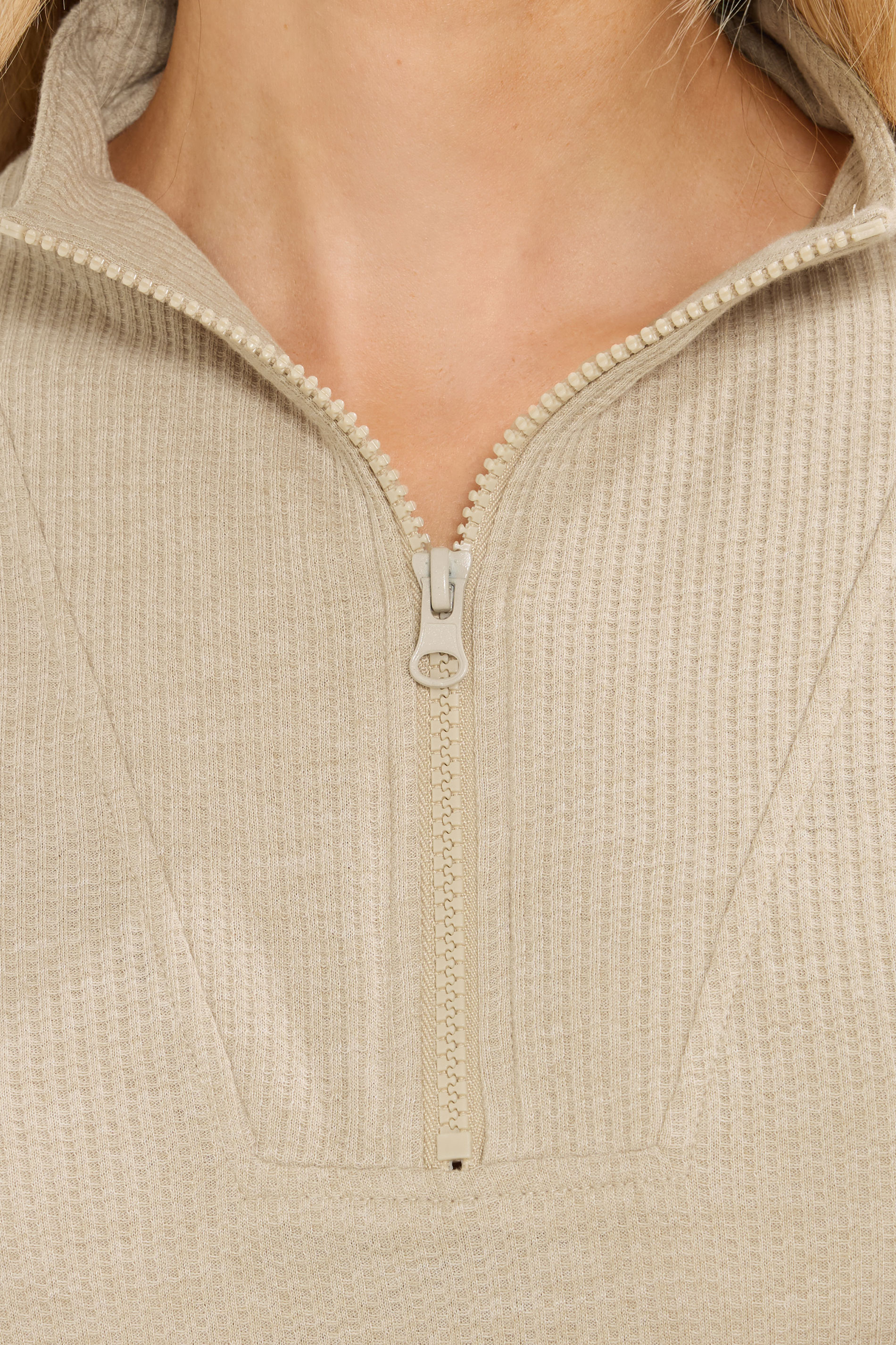 LTS Tall Beige Brown Waffle Quarter Zip Lounge Top | Long Tall Sally 4