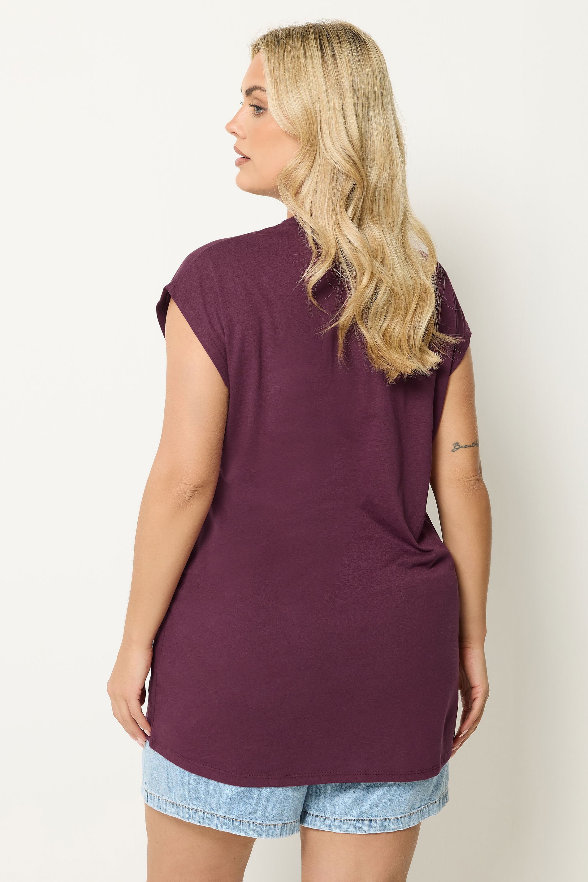 YOURS Plus Size Purple Notch Neck T-Shirt | Yours Clothing 2