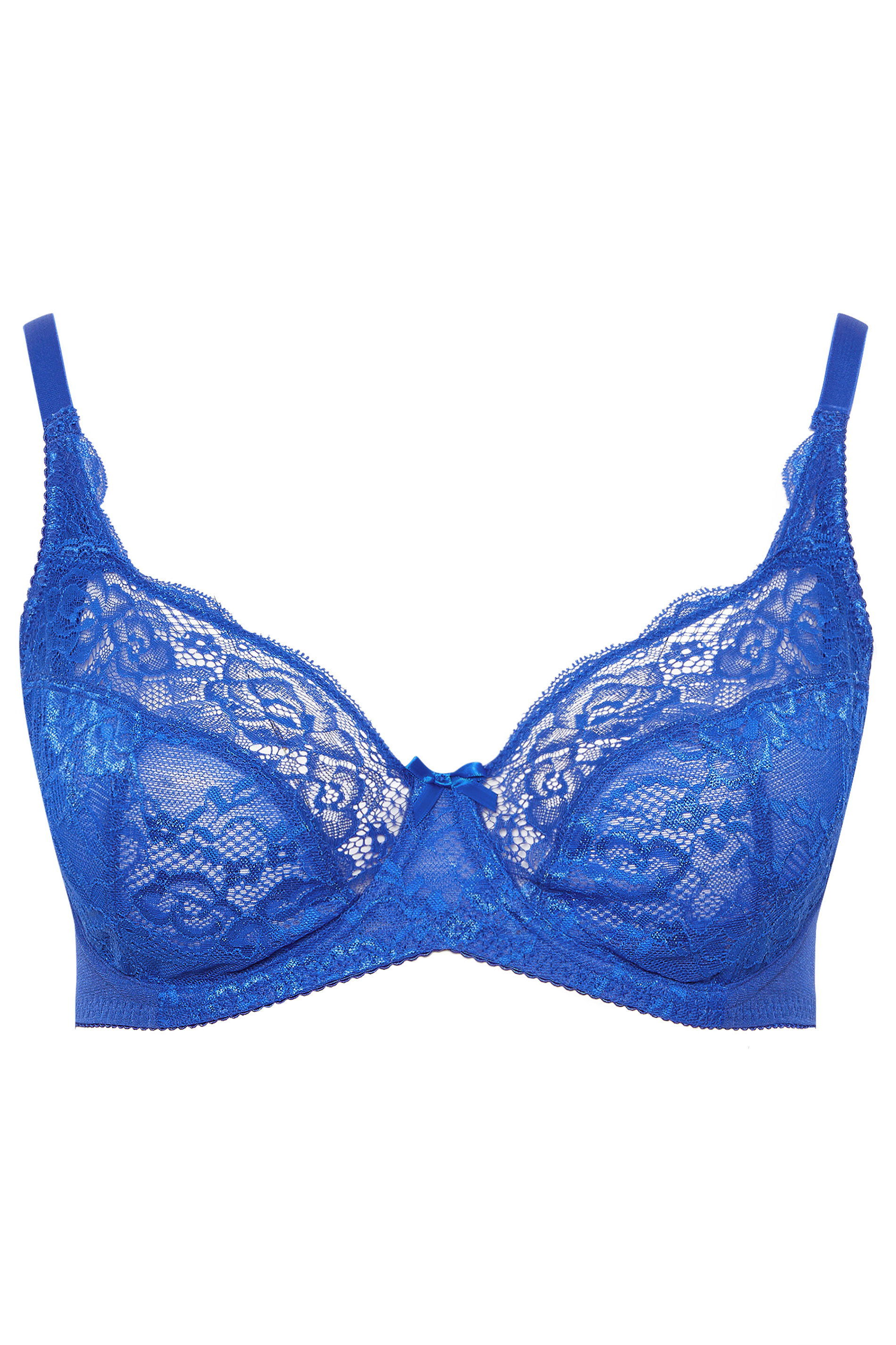 YOURS Plus Size Cobalt Blue Stretch Lace Non-Padded Underwired Balcony Bra | Yours Clothing 7