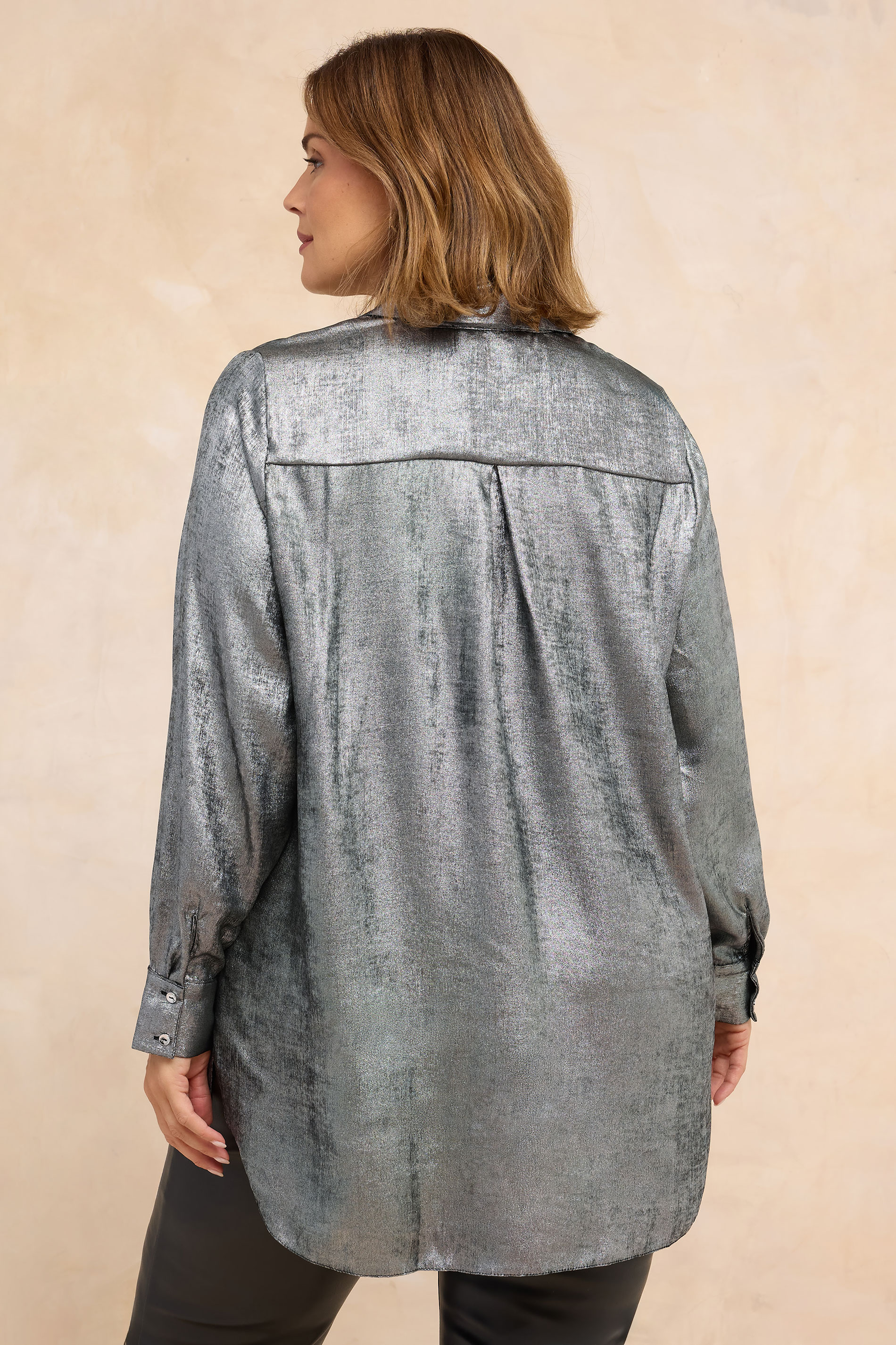 EVANS Plus Size Silver Metallic Long Sleeve Shirt | Evans  2