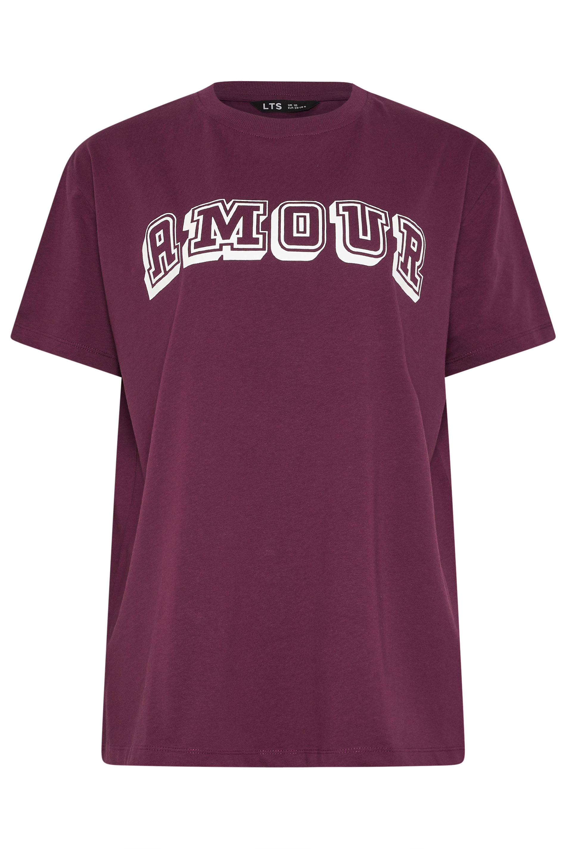 LTS Tall Burgundy Red 'Amour' Slogan Cotton T-Shirt | Long Tall Sally 5