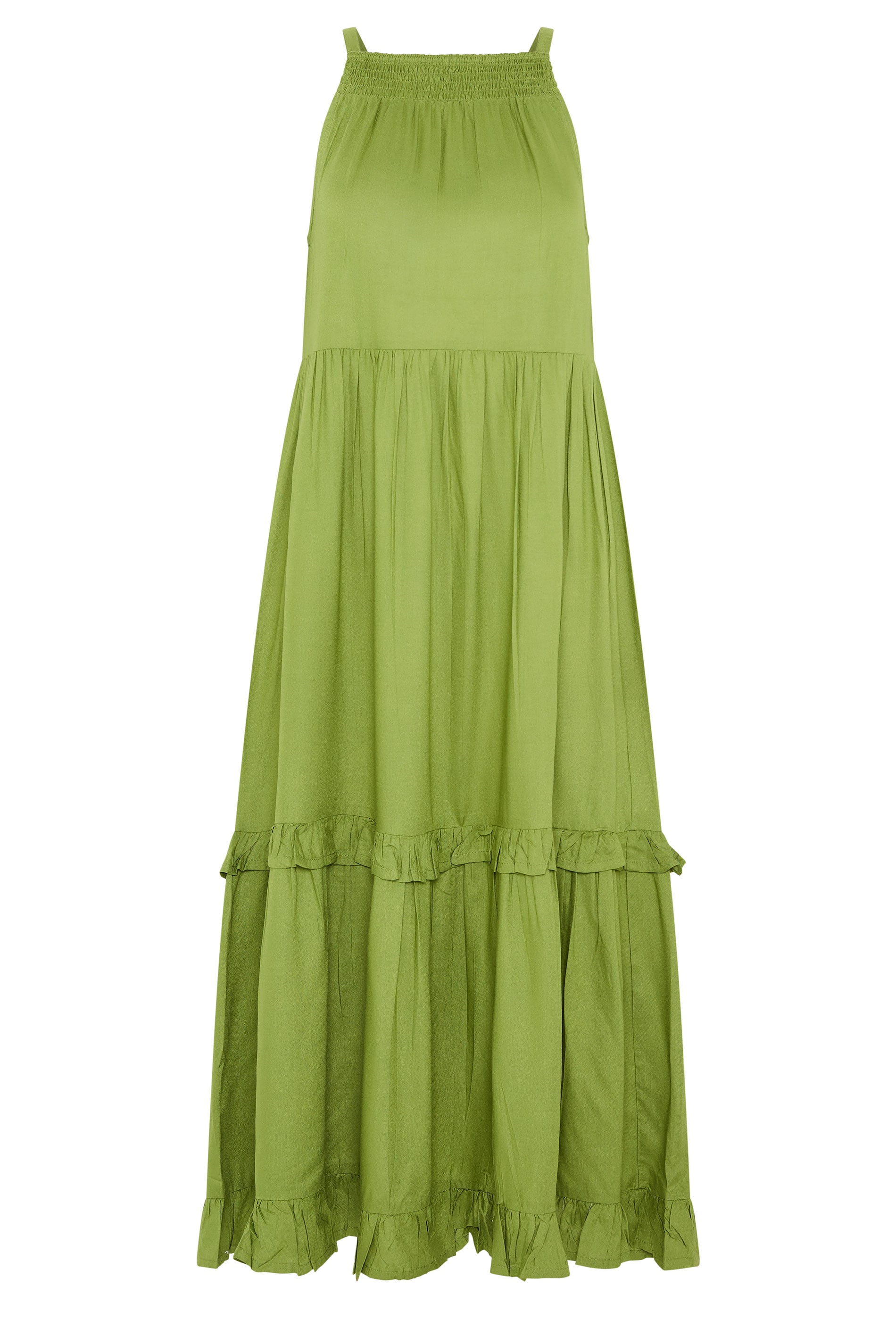 PixieGirl Petite Women's Green Halter Neck Tiered Maxi Dress | PixieGirl 5