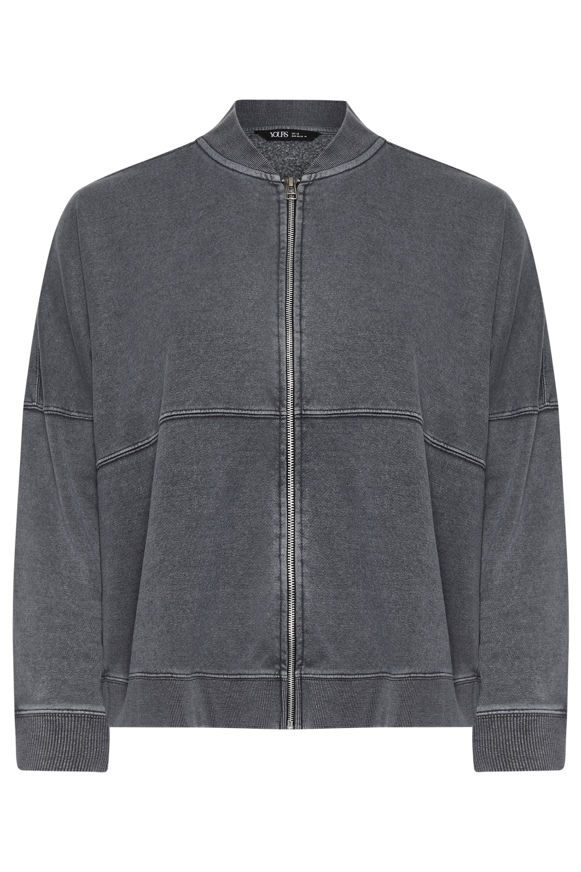 YOURS Plus Size Grey Acid Wash Oversized Sweat Bomber Jacket | Yours Clothing 5