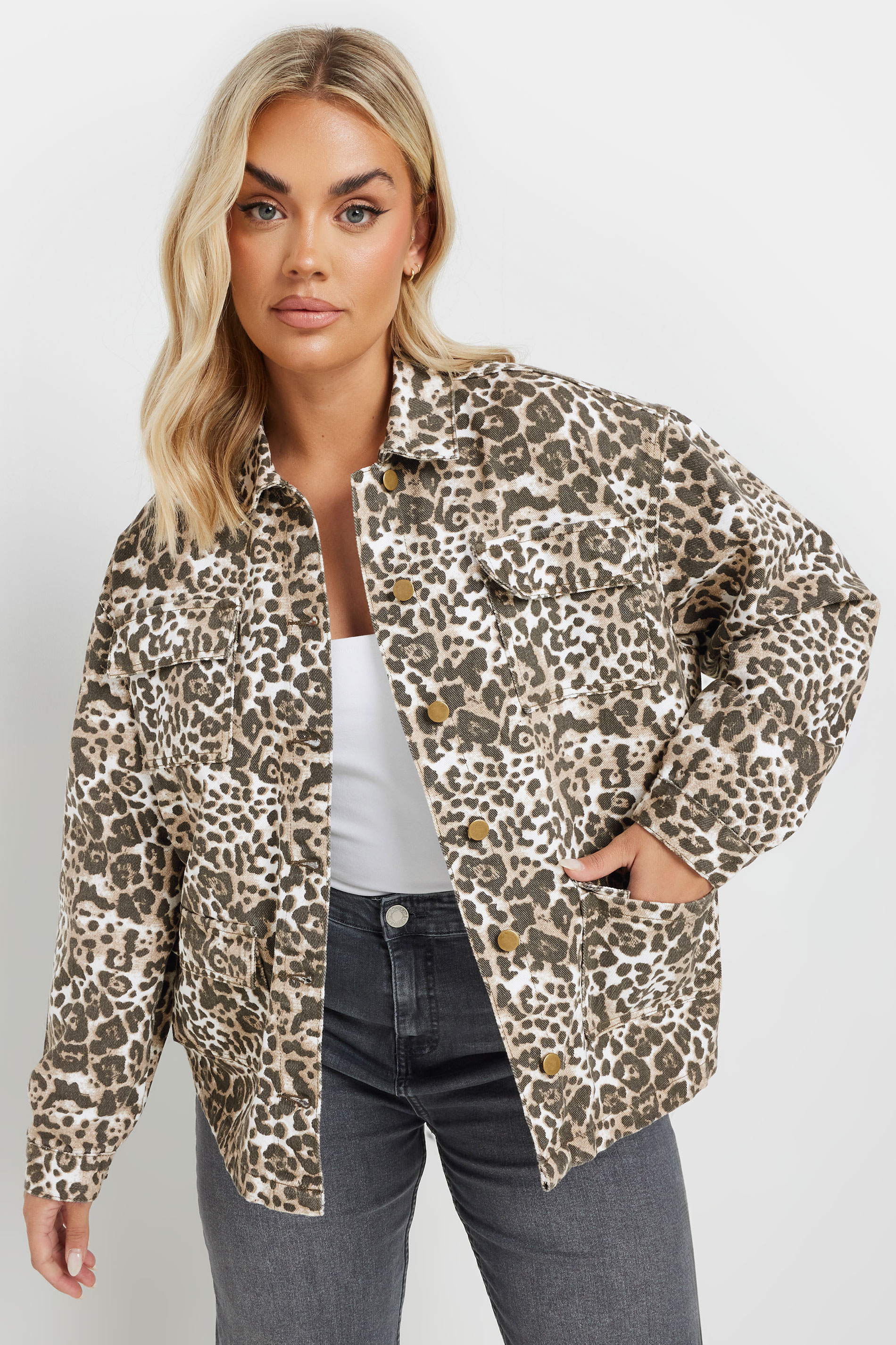 YOURS Plus Size Natural Brown Leopard Print Twill Jacket | Yours Clothing 3