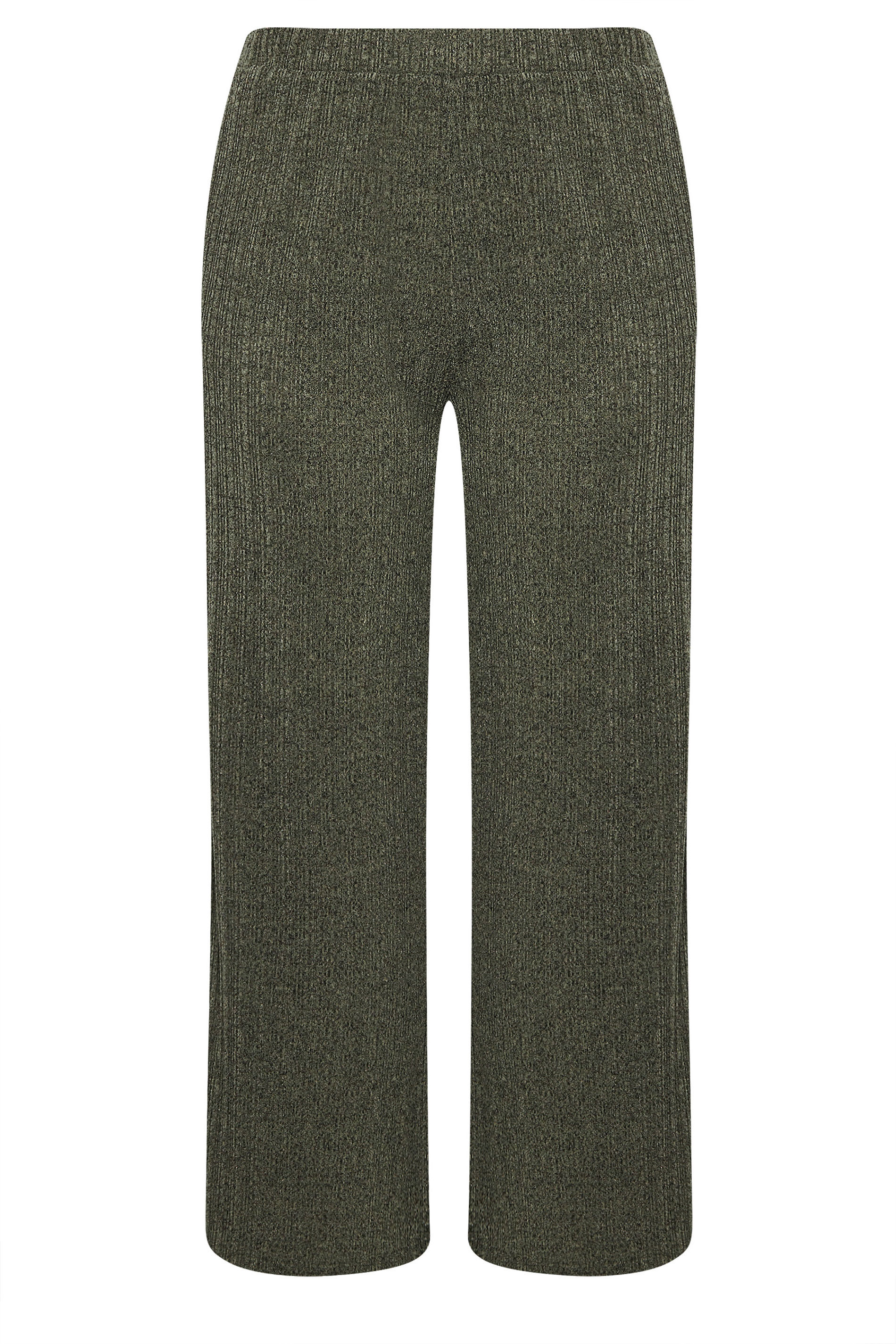 YOURS Plus Size Khaki Green Knitted Wide Leg Trousers | Yours Clothing 5