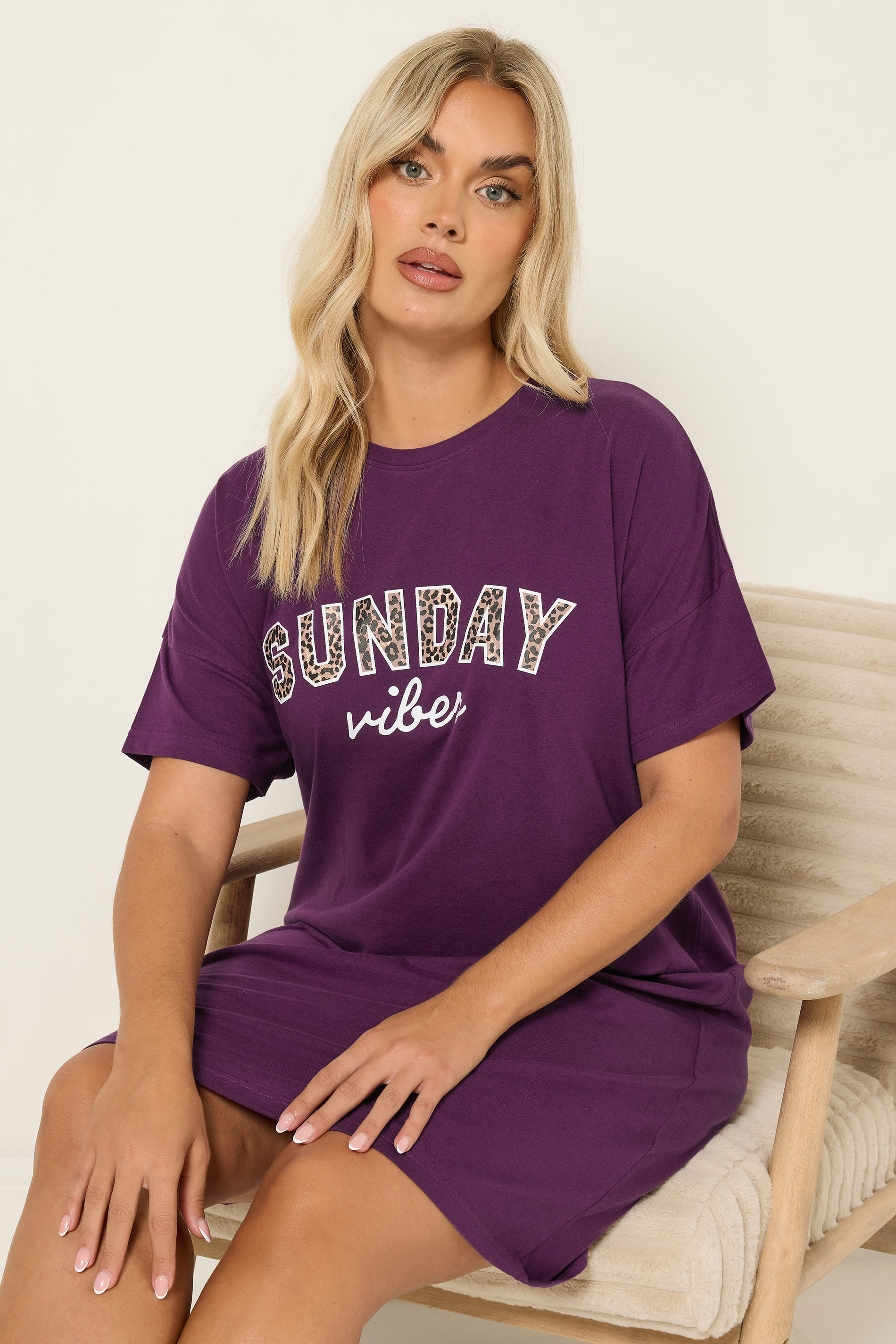 YOURSET 2 PACK Plus Size Burgundy Red 'Sunday Vibes' Sleep Tee Nightdresses | Yours Clothing 6