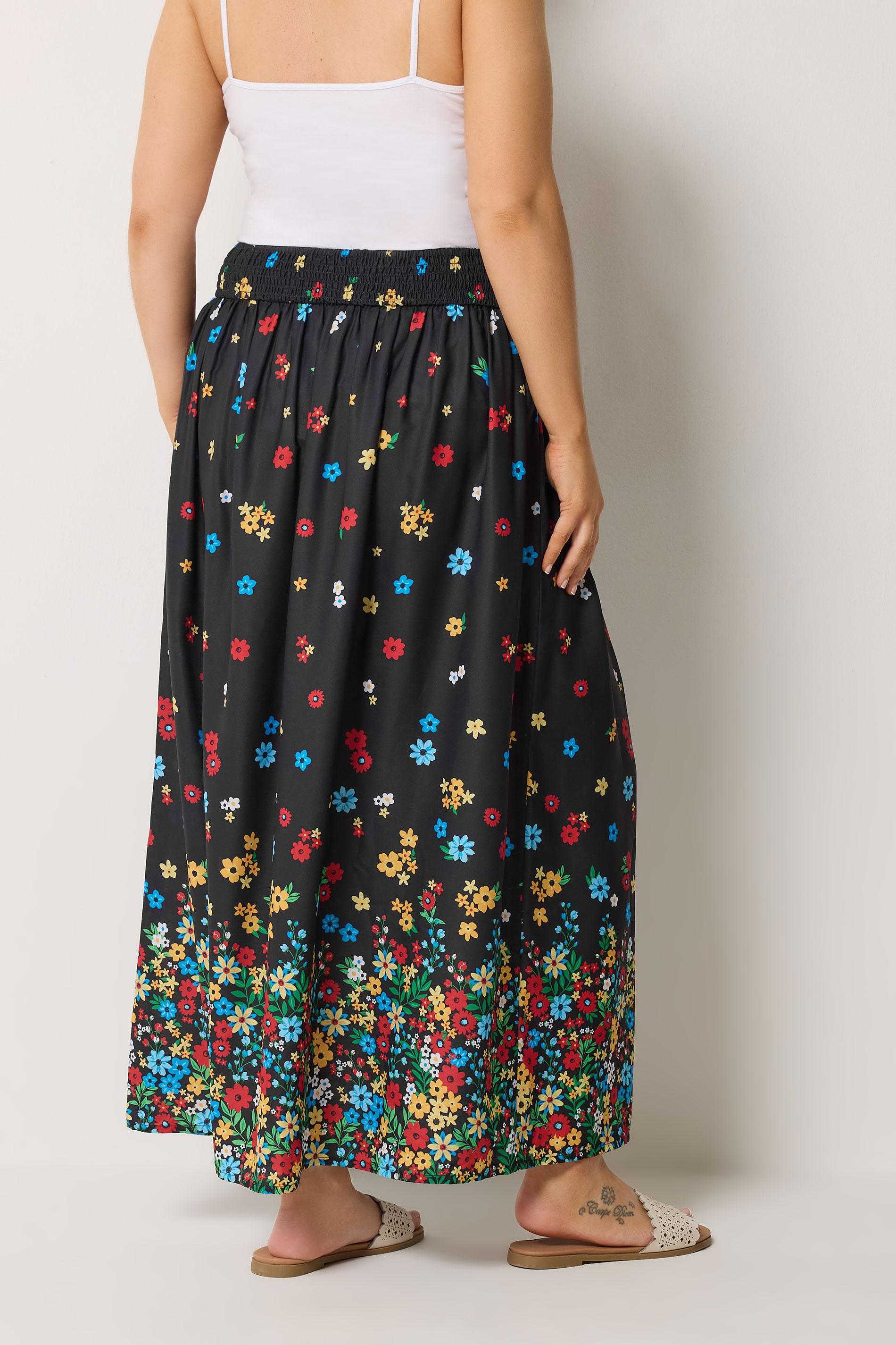 YOURS Plus Size Black Floral Ditsy Maxi Skirt | Yours Clothing 2