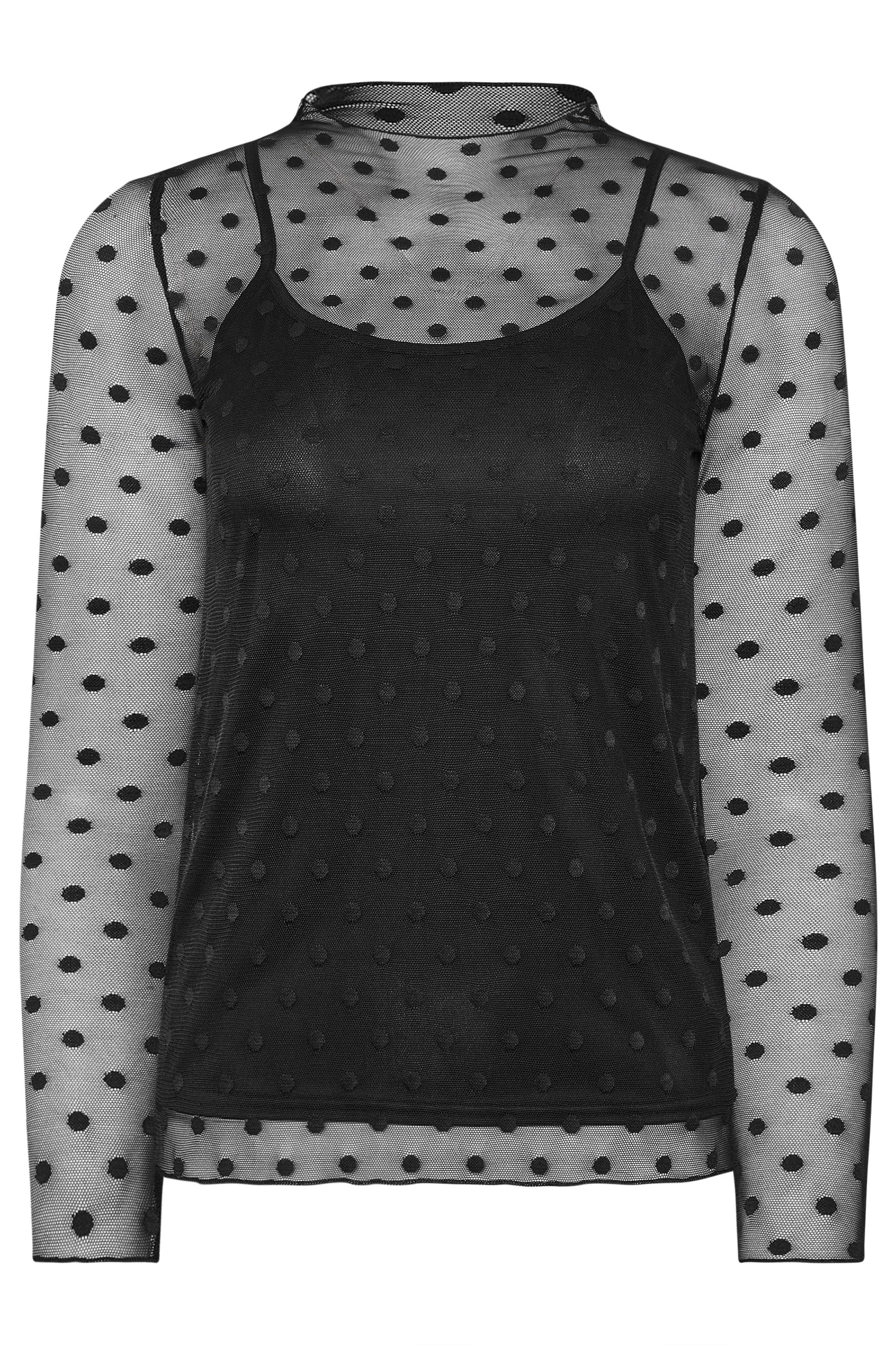 PixieGirl Petite Women's Black Polka Dot Mesh Long Sleeve Top | PixieGirl 5