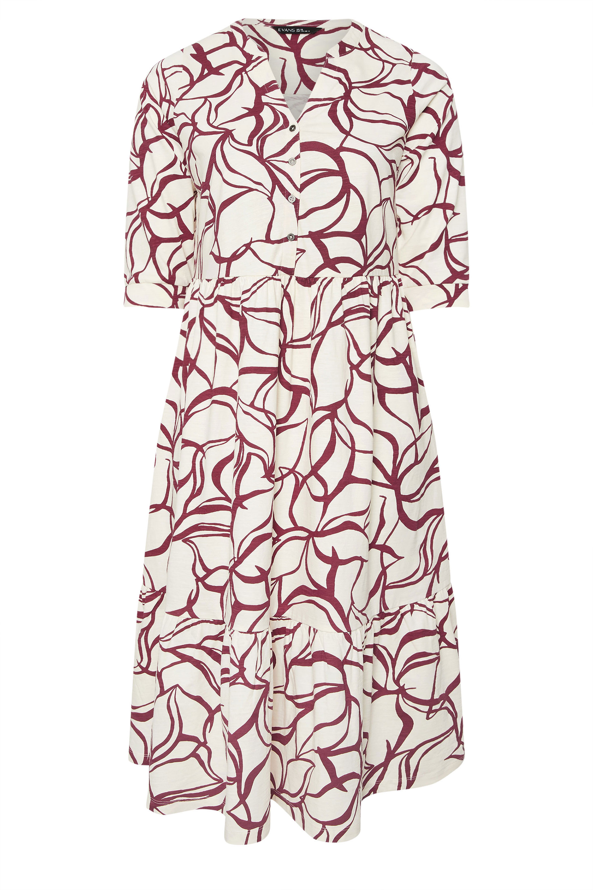EVANS Plus Size Natural Brown Abstract Floral Cotton Dress | Evans 6