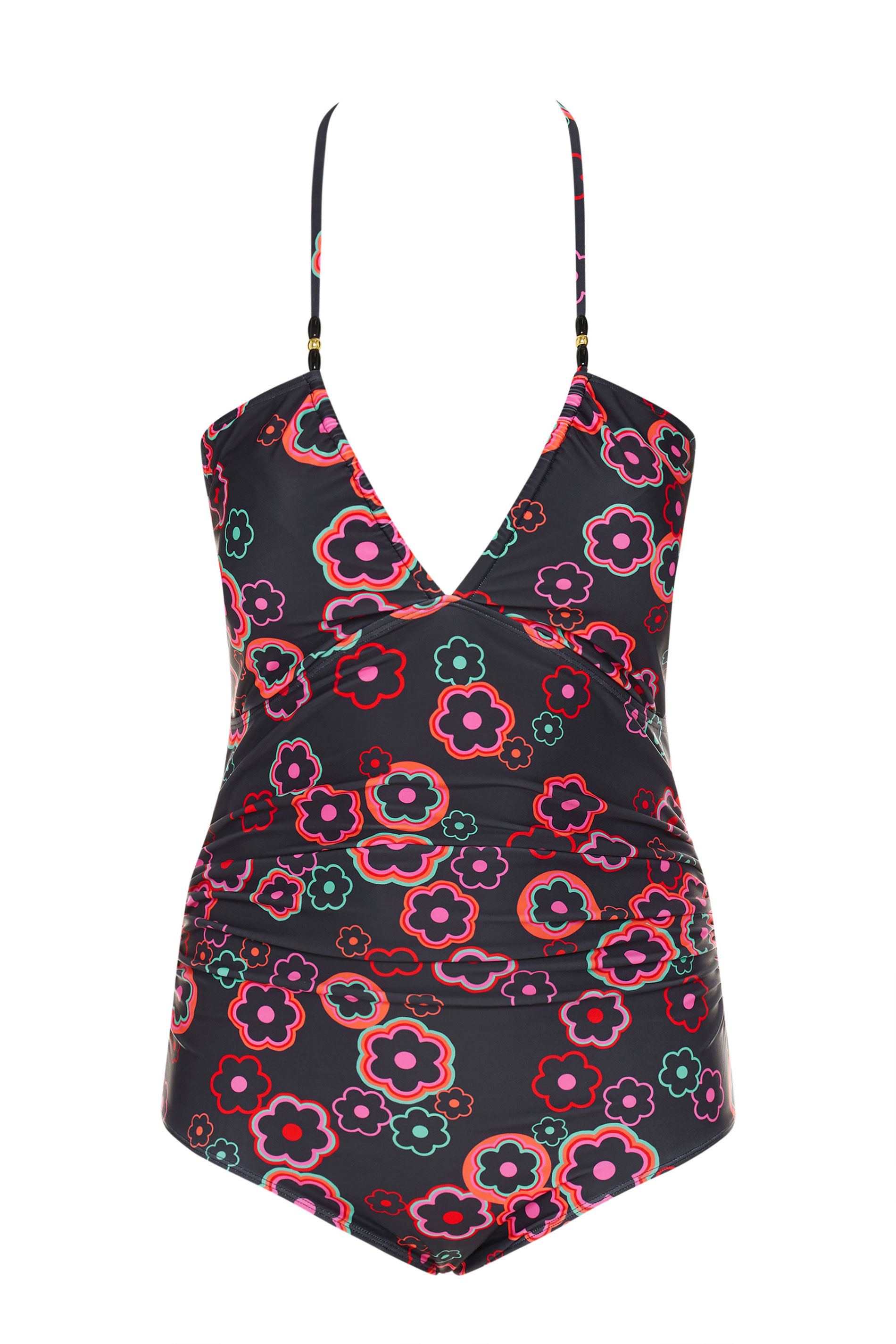 YOURS Plus Size Black & Pink Floral Halter Neck Swimsuit | Yours Clothing 10