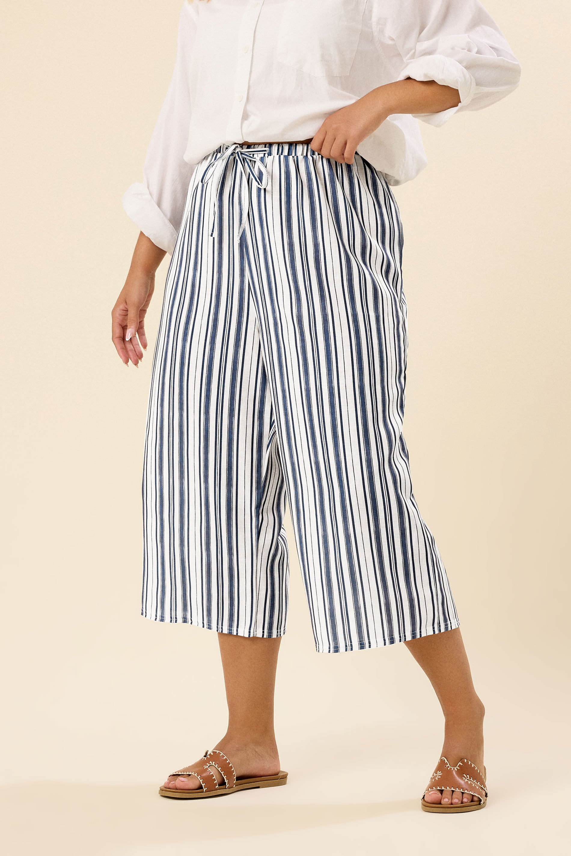 YOURS Plus Size Blue Linen Look Culottes  | Yours Clothing 1