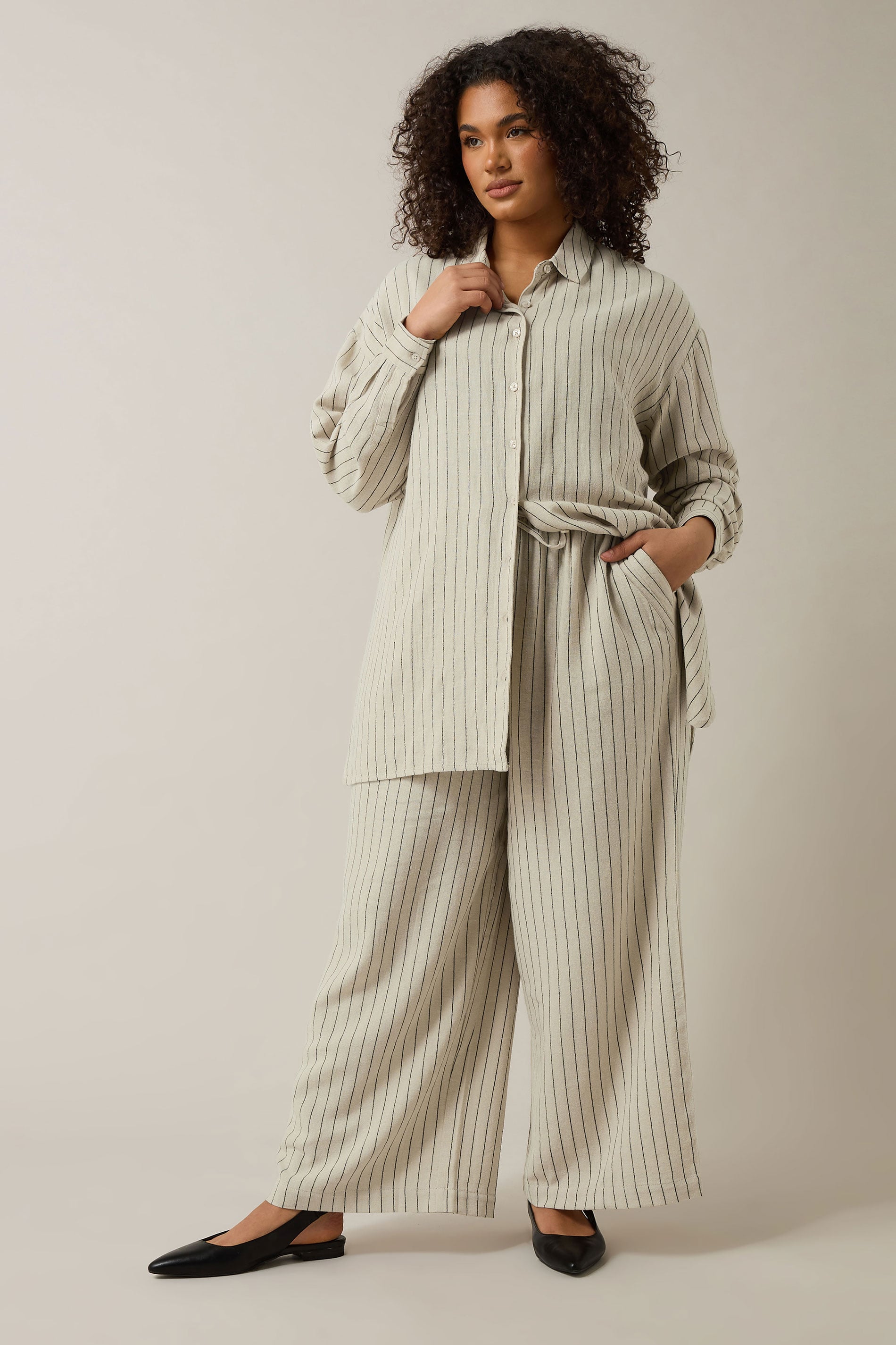 EVANS Curve Set Natural Brown Stripe Shirt & Trouser | Evans 3